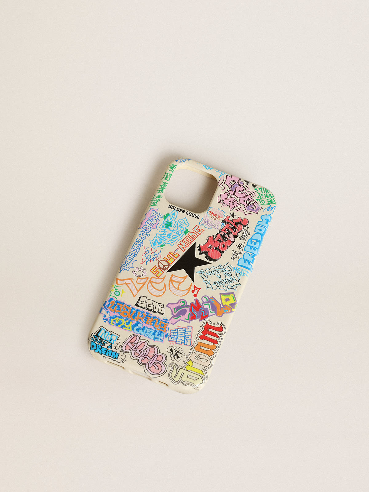 Golden Goose - White iPhone 12 and 12 Pro Max case with black logo and multicolored lettering in 