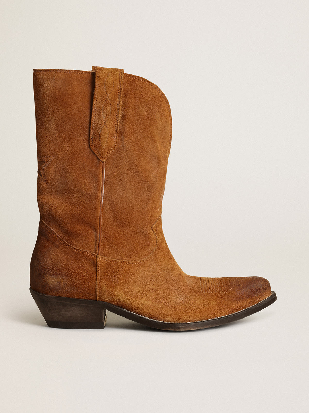 Golden Goose - Women's low boots in tobacco-colored suede with inlay star in 