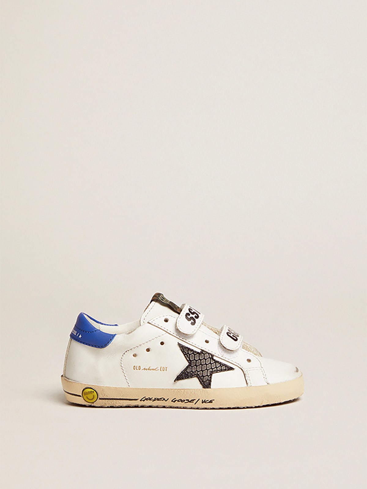 Golden Goose - Young Old School with black snake print leather star and blue heel in 