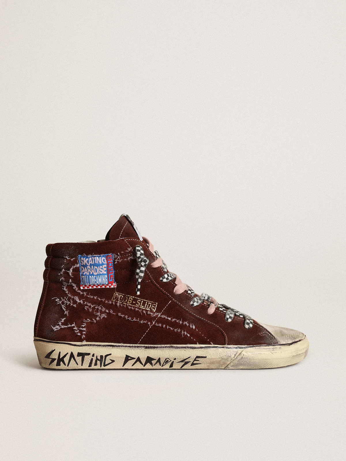 Golden Goose - Men's Slide in chocolate color suede and white stitching in 