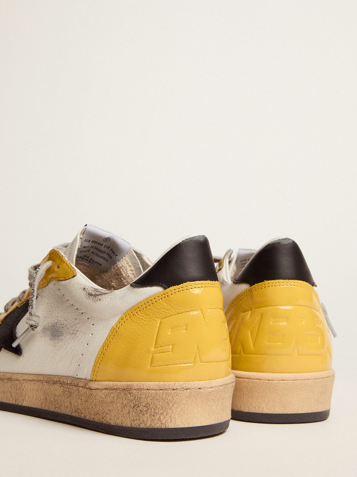 Ball Star sneakers in white nappa leather with black suede star and yellow  naplak inserts