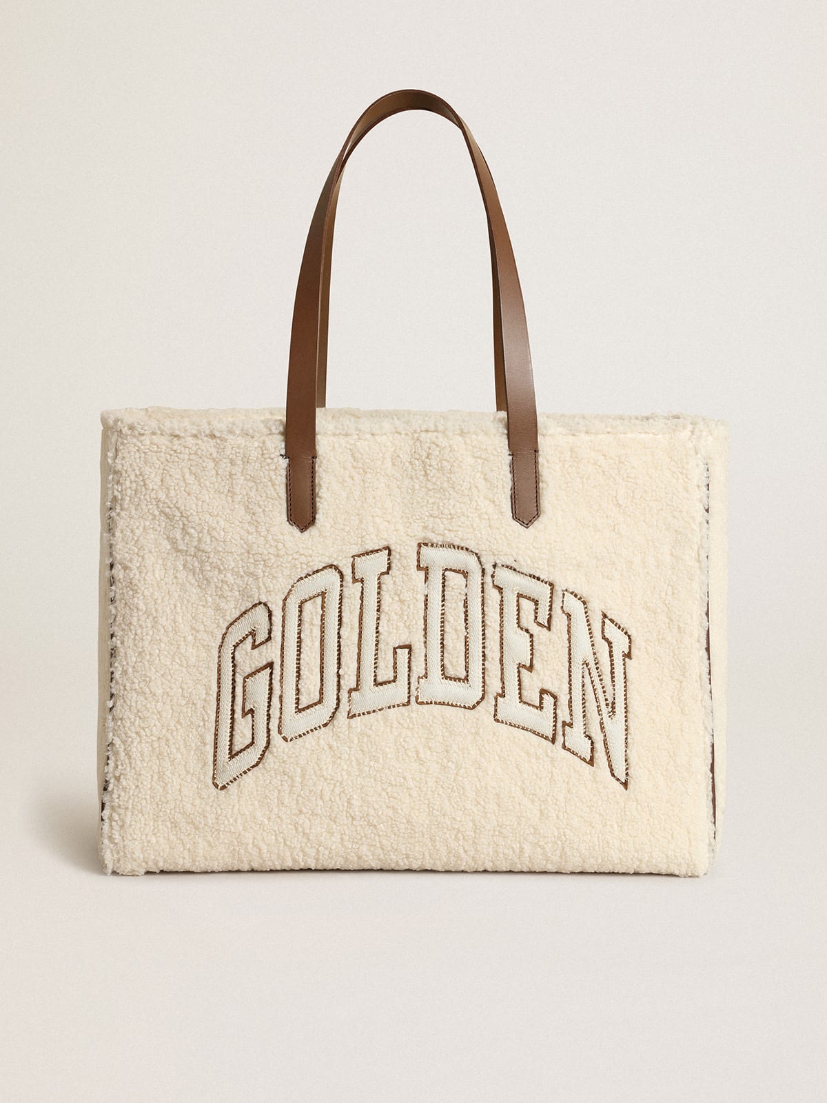 Golden Goose - East-West California Bag in white faux fur with Golden lettering and contrasting handles in 