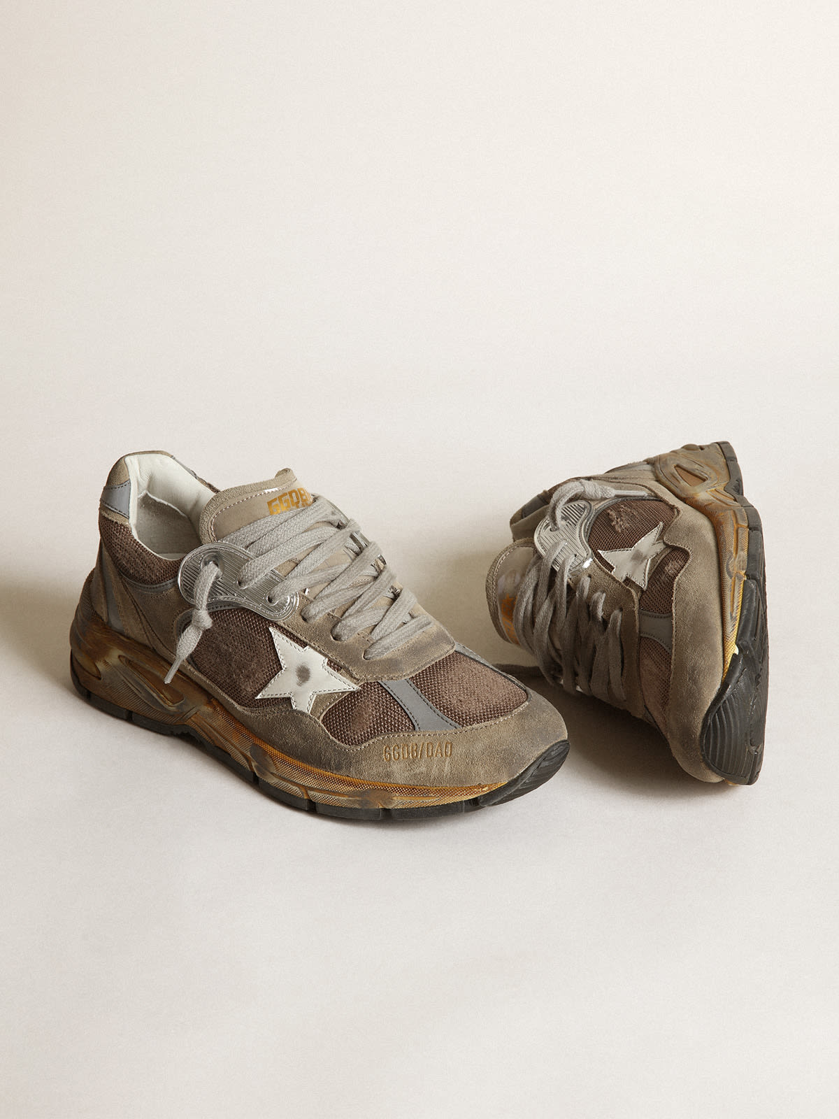 Golden Goose - Women’s Dad-Star sneakers in dove-gray mesh and suede with white leather star in 