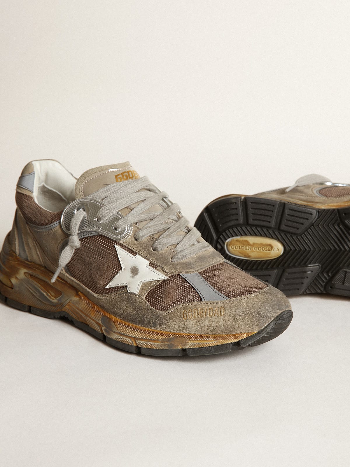Golden Goose - Men’s Dad-Star sneakers in dove-gray mesh and suede with white leather star in 