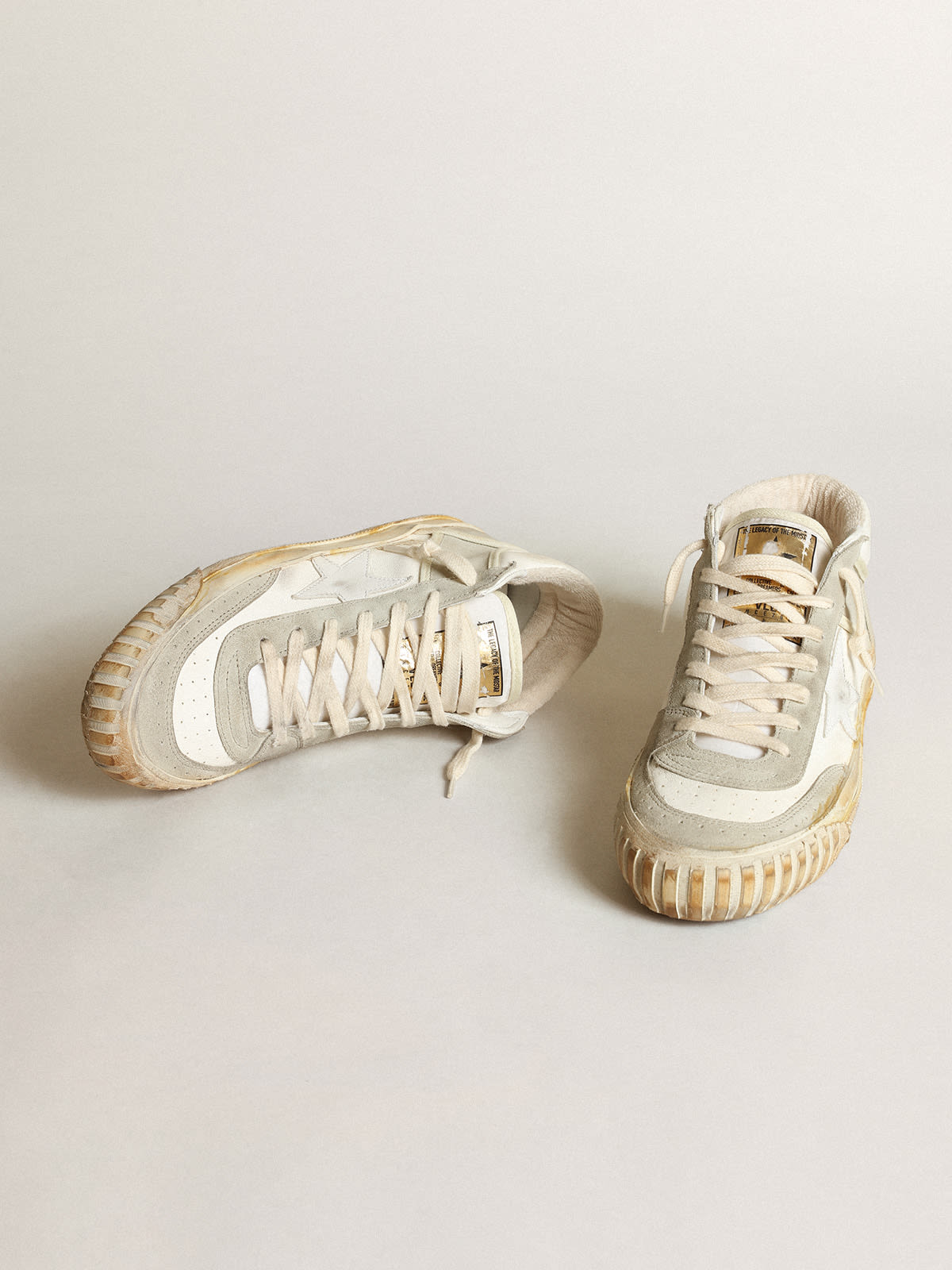 Golden Goose - Men’s Mid Star with ice-gray suede inserts and white star in 