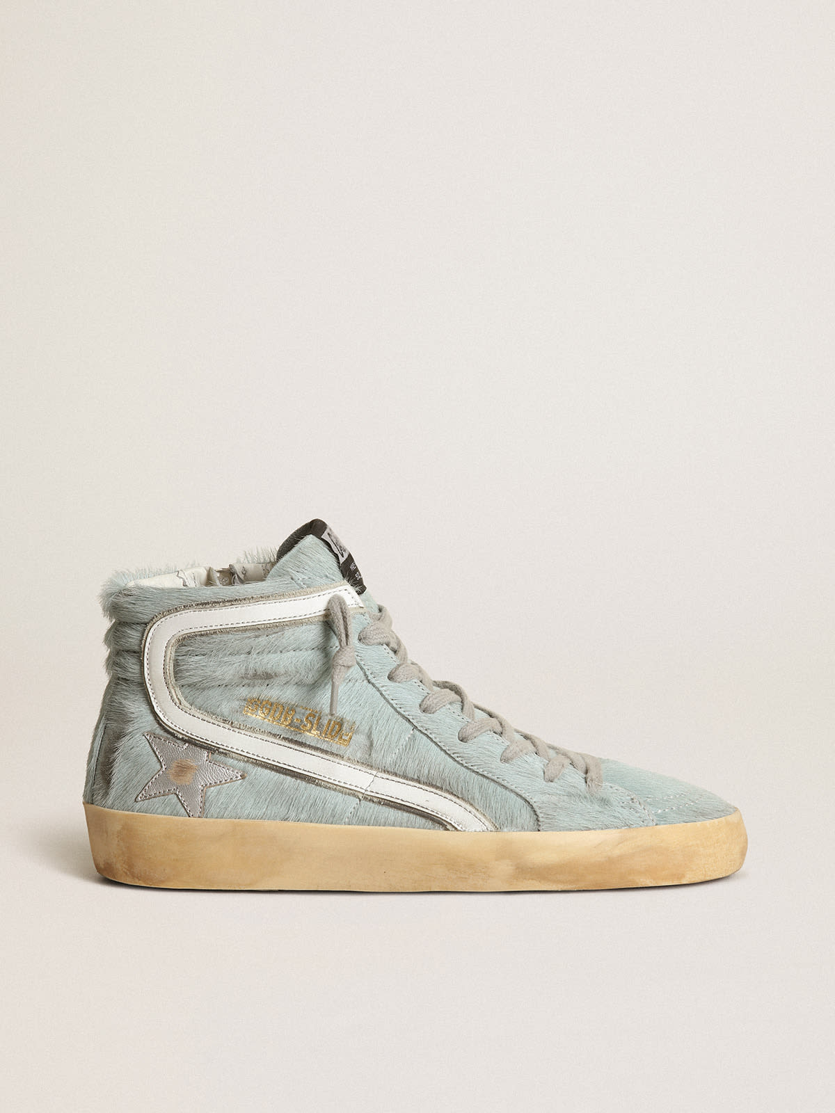 Golden Goose - Women's Slide in aquamarine pony skin with silver star in 