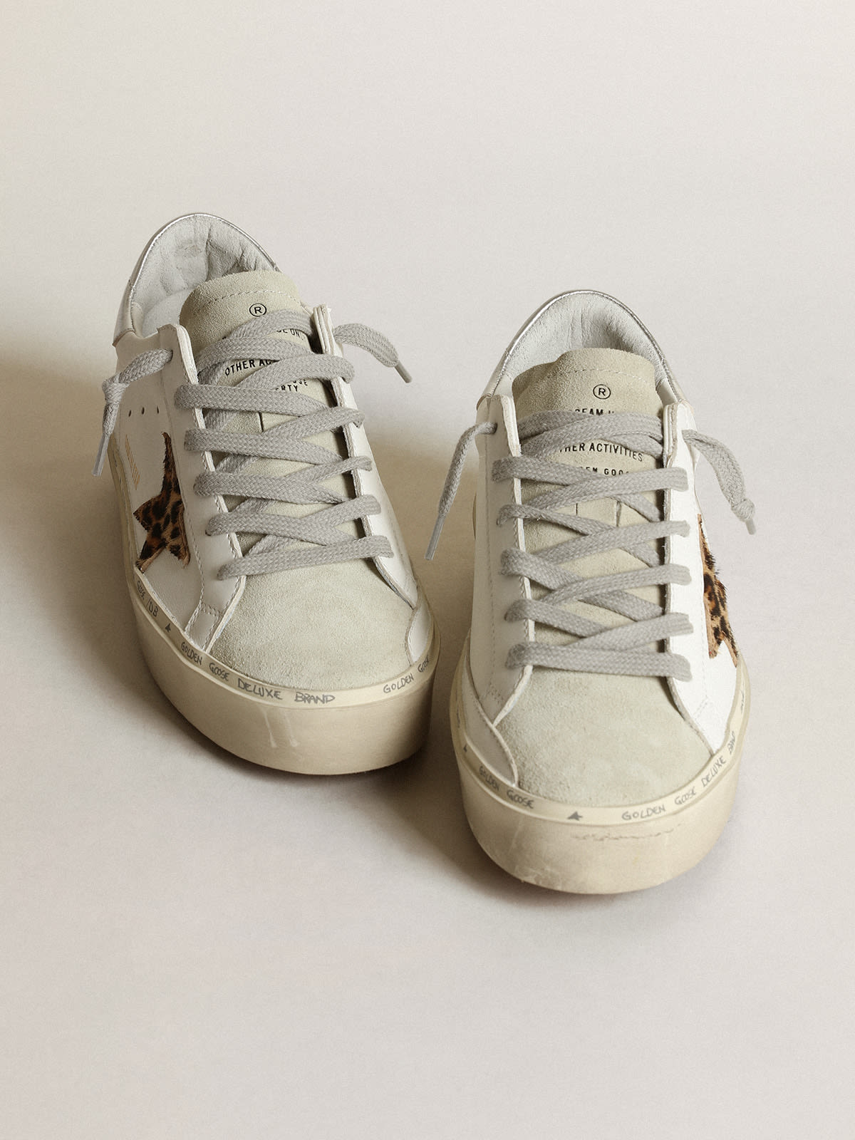 Golden Goose - Women's Hi Star with star in leopard print pony skin and silver heel in 