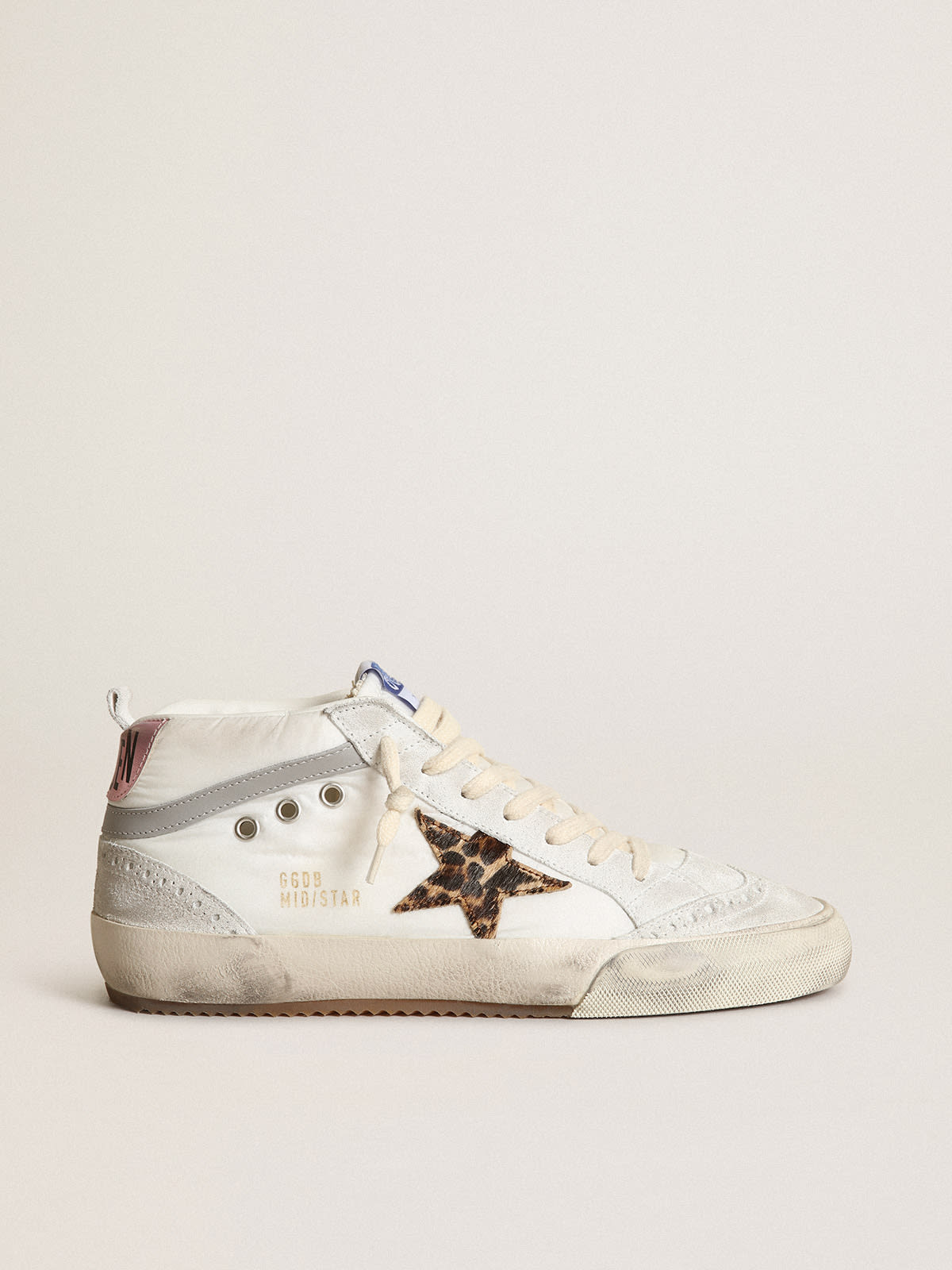 Golden Goose - Women's Mid Star LTD in white nylon with leopard print pony skin star in 