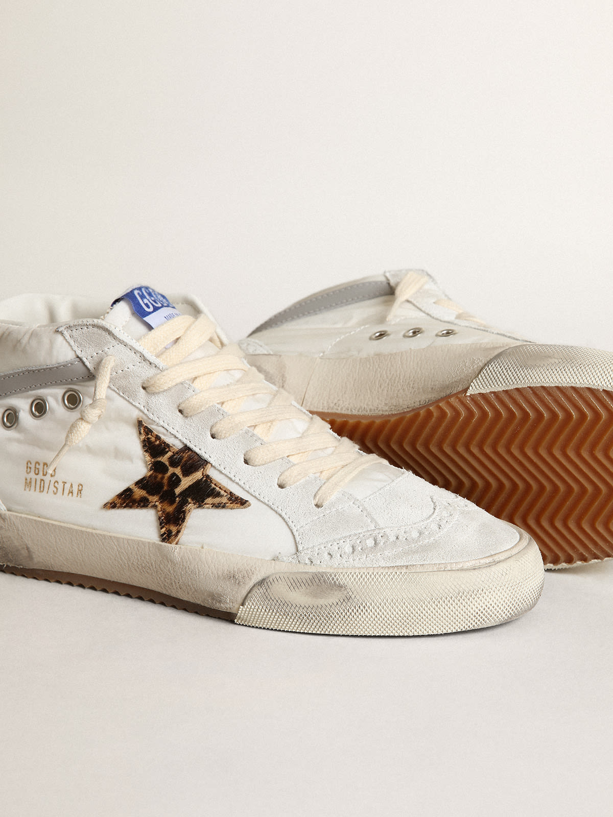 Golden Goose - Damen Mid Star LTD aus weißem Nylon mit Ponyfellstern mit Leopardenmuster in 