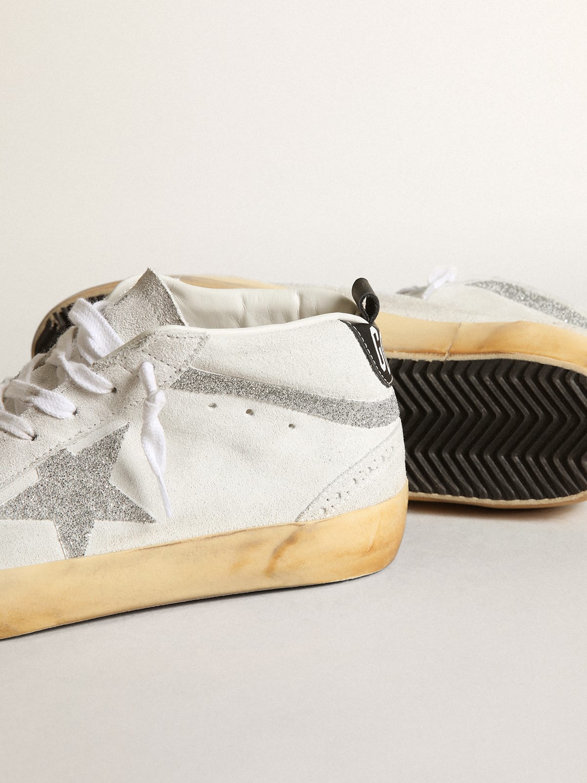 Golden Goose - Women's Mid Star in white suede with star and Swarovski flash in 