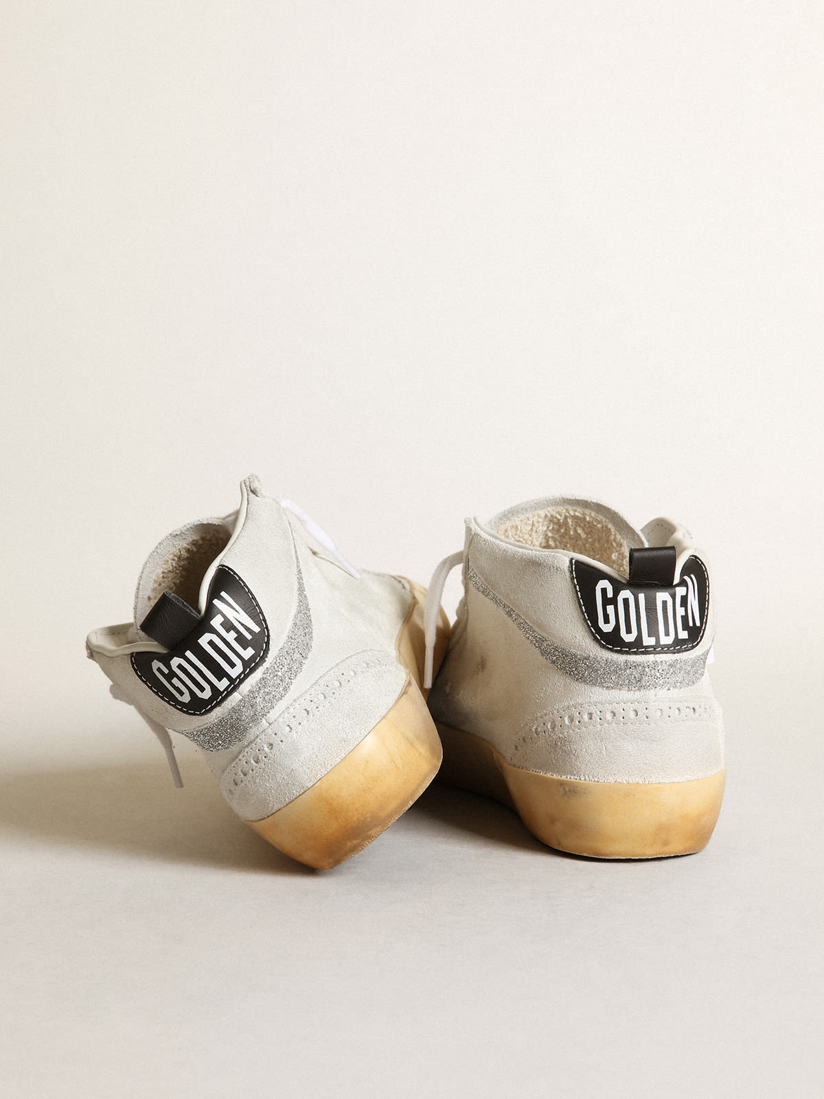Golden Goose - Women's Mid Star in white suede with star and Swarovski flash in 