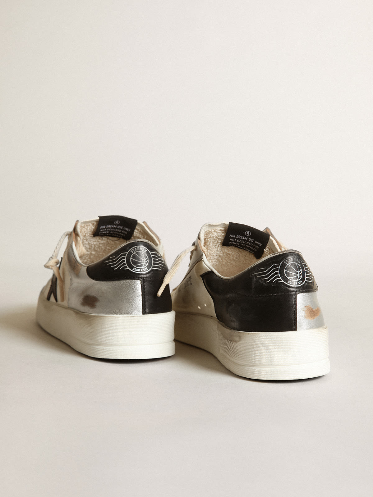 Golden Goose - Women’s Stardan sneakers in silver laminated leather with white nappa leather inserts and a black leather star in 