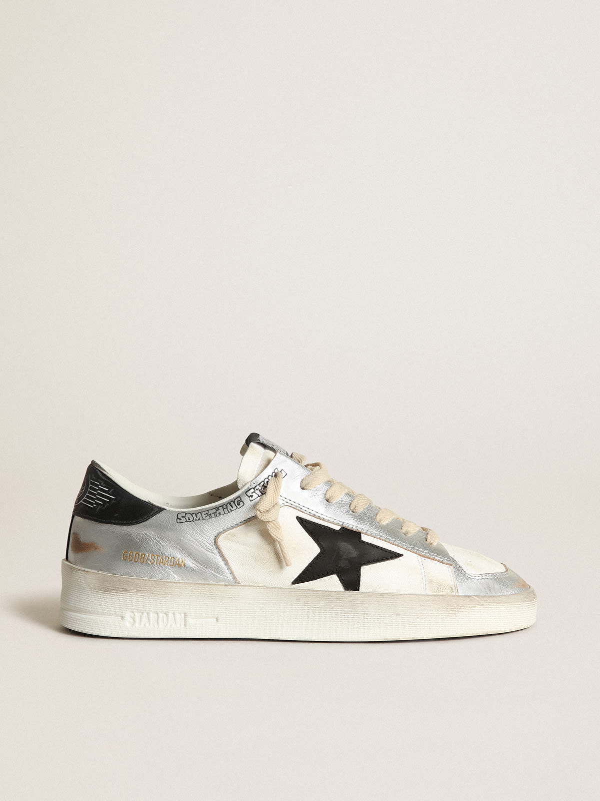 Golden Goose - Men’s Stardan sneakers in silver metallic leather with white nappa leather inserts and black leather star in 