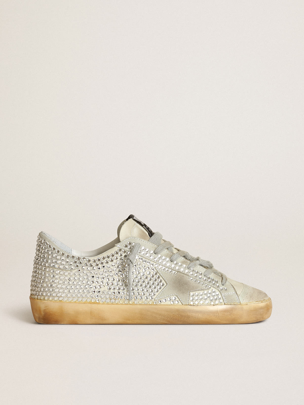 Golden Goose - Women's Super-Star in off-white nubuck and silver crystals in 