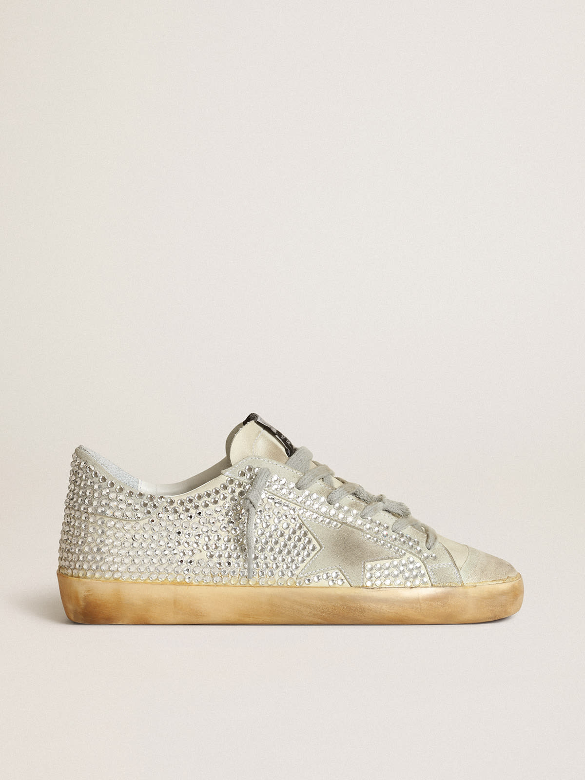 Golden Goose - Super-Star Damen aus Nubuk in Lived-in-White mit Swarovski-Kristallen in 