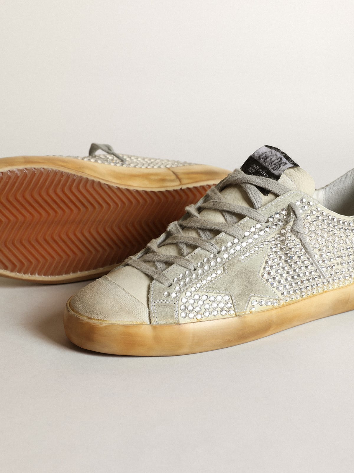 Golden Goose - Women’s Super-Star in aged white nubuck with Swarovski crystals in 