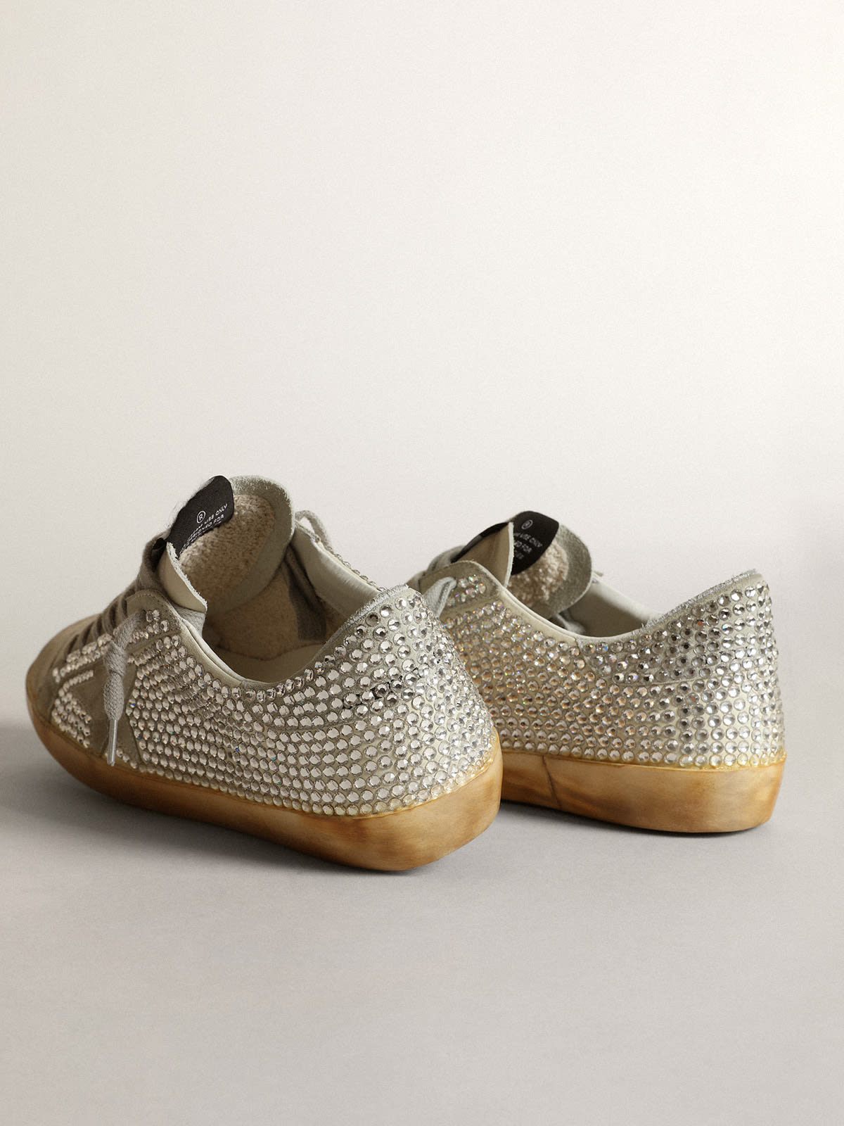 Golden Goose - Super-star sneakers in off-white nubuck and silver crystals with ice-gray suede star in 