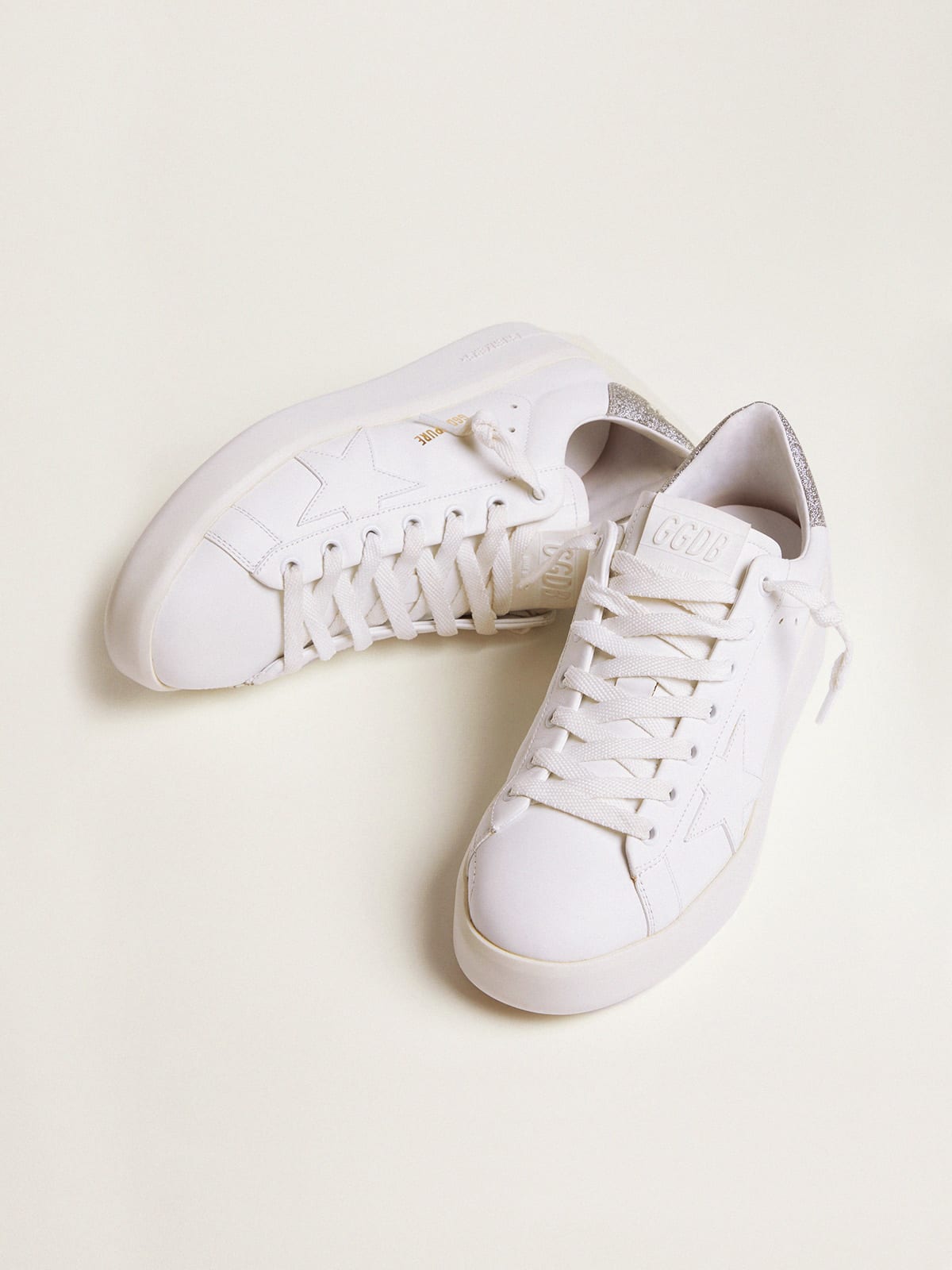 Golden Goose - Sneakers Purestar Donna con talloncino glitter argento in 