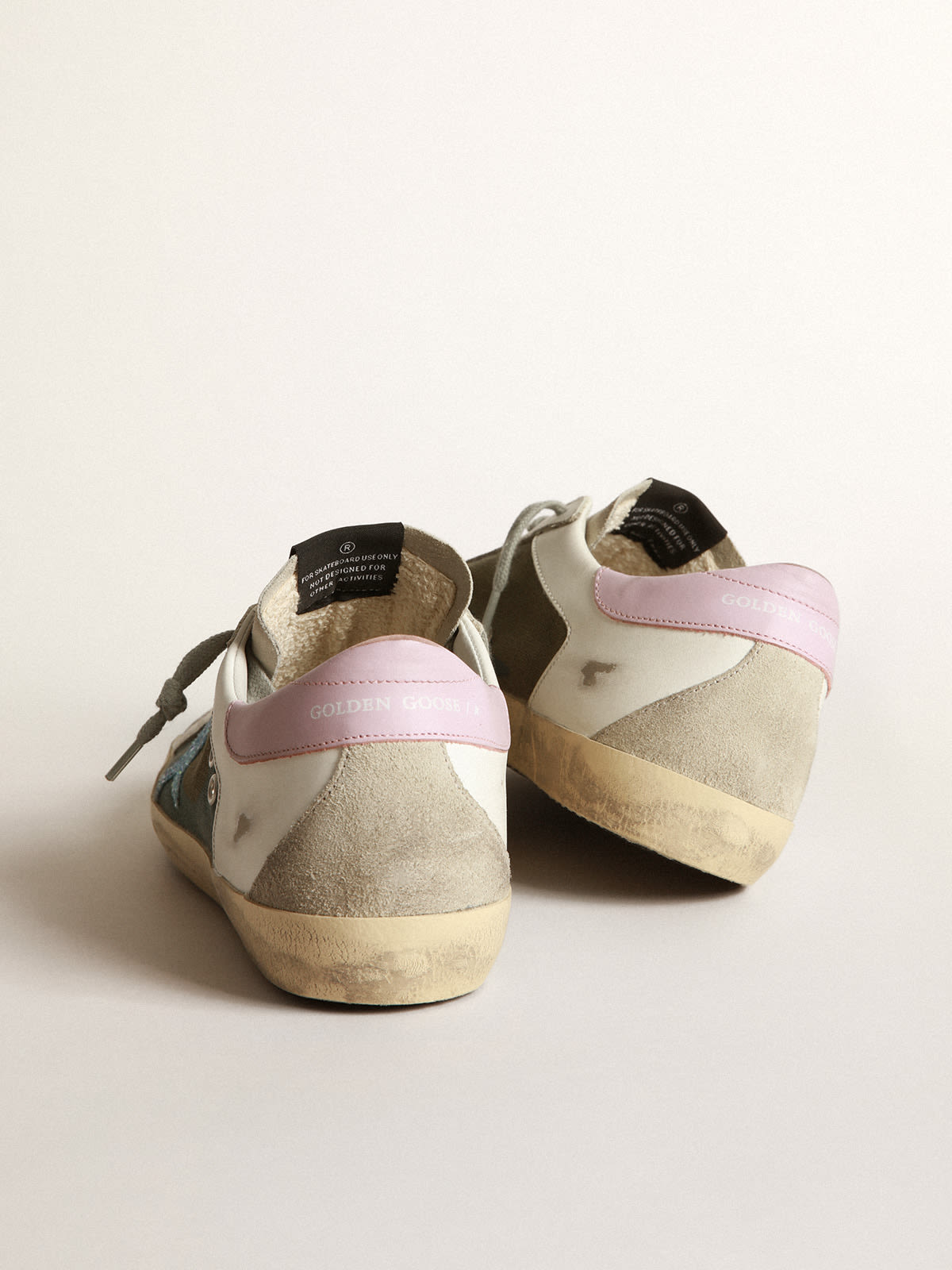 Camouflage Super-Star sneakers with glittery star and pink heel tab |  Golden Goose