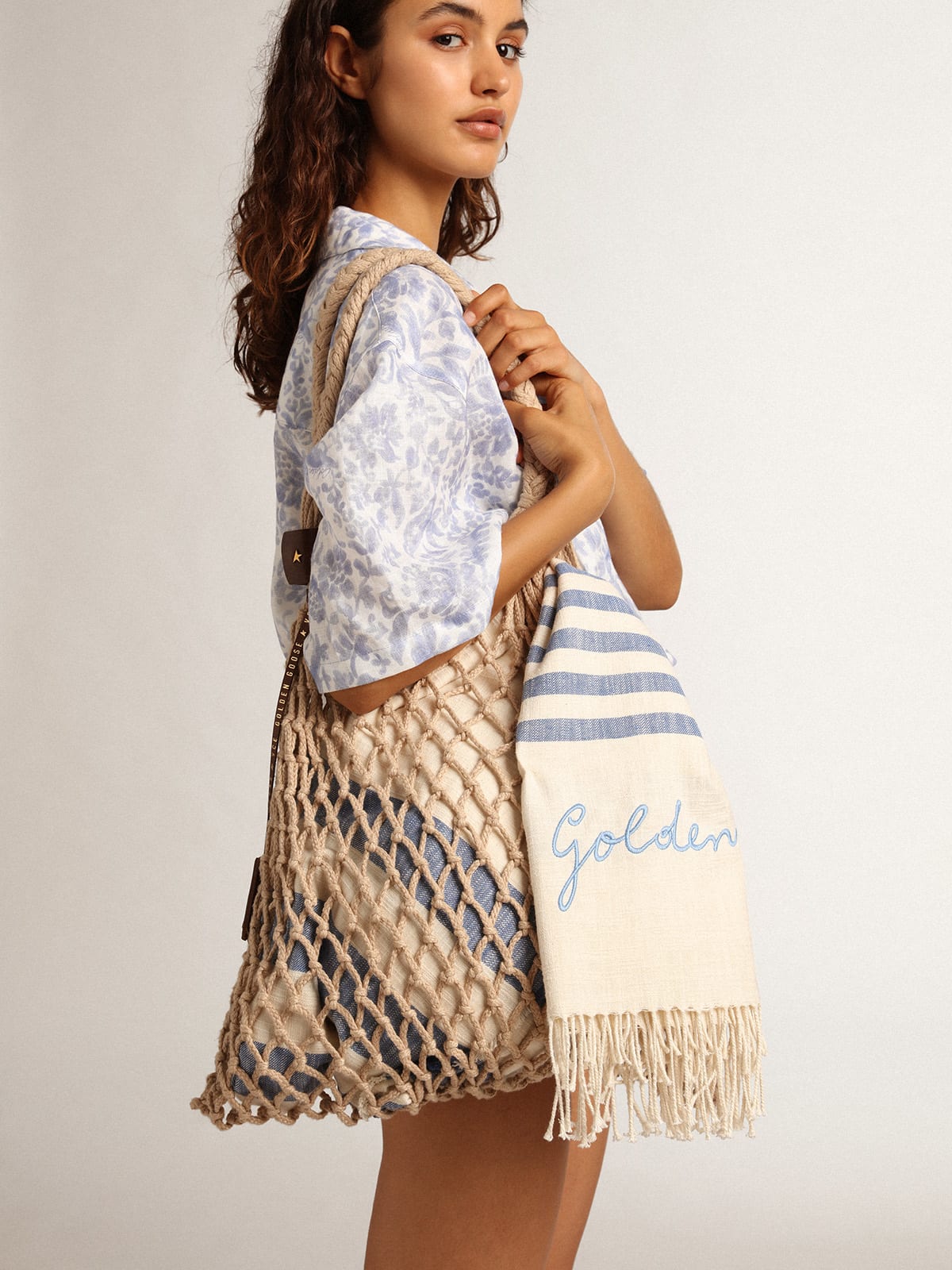 Golden Goose - Resort Collection hemp-colored large nylon bag in 