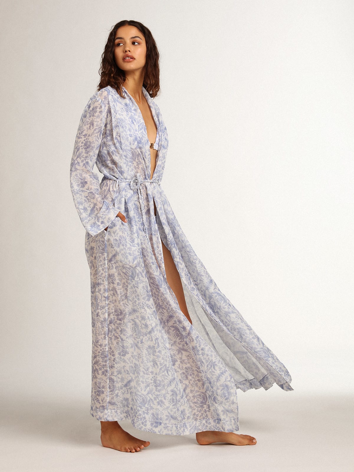 Golden Goose - Resort Collection linen blend kaftan dress with Mediterranean blue print in 