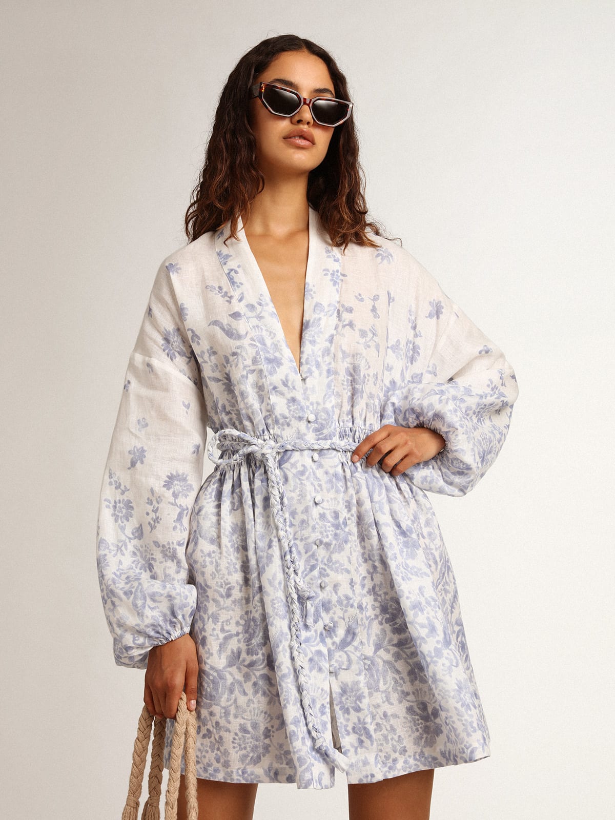 Golden Goose - Mini-robe collection Resort en lin à imprimé bleu méditerranéen    in 