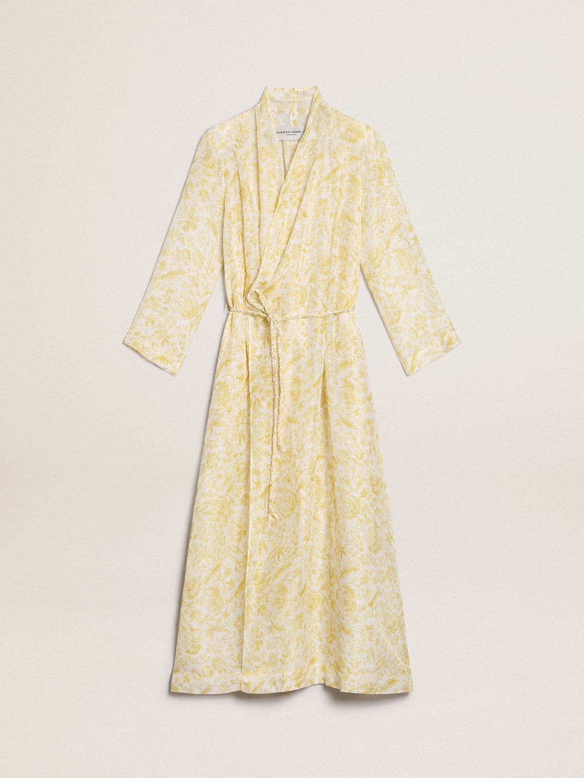 Golden Goose - Robe caftan collection Resort en lin mélangé à imprimé jaune citron in 