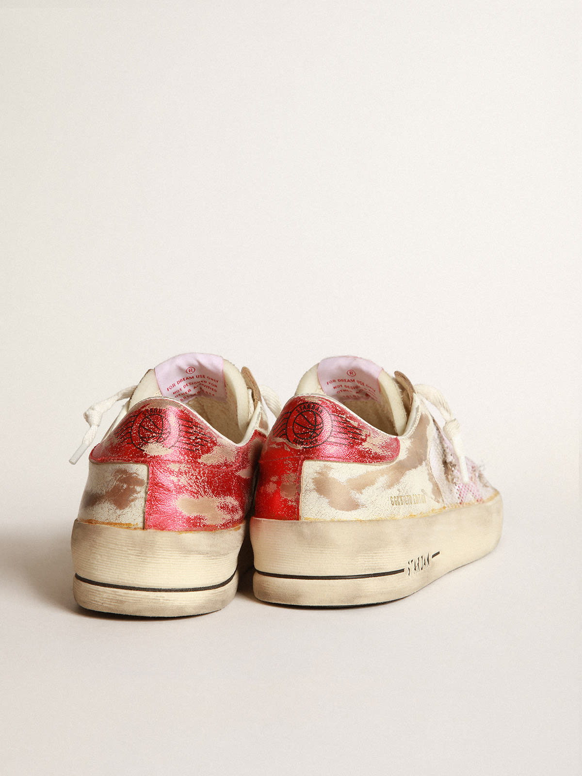 Golden Goose - Stardan LAB sneakers in white leather and mesh with red laminated leather star in 