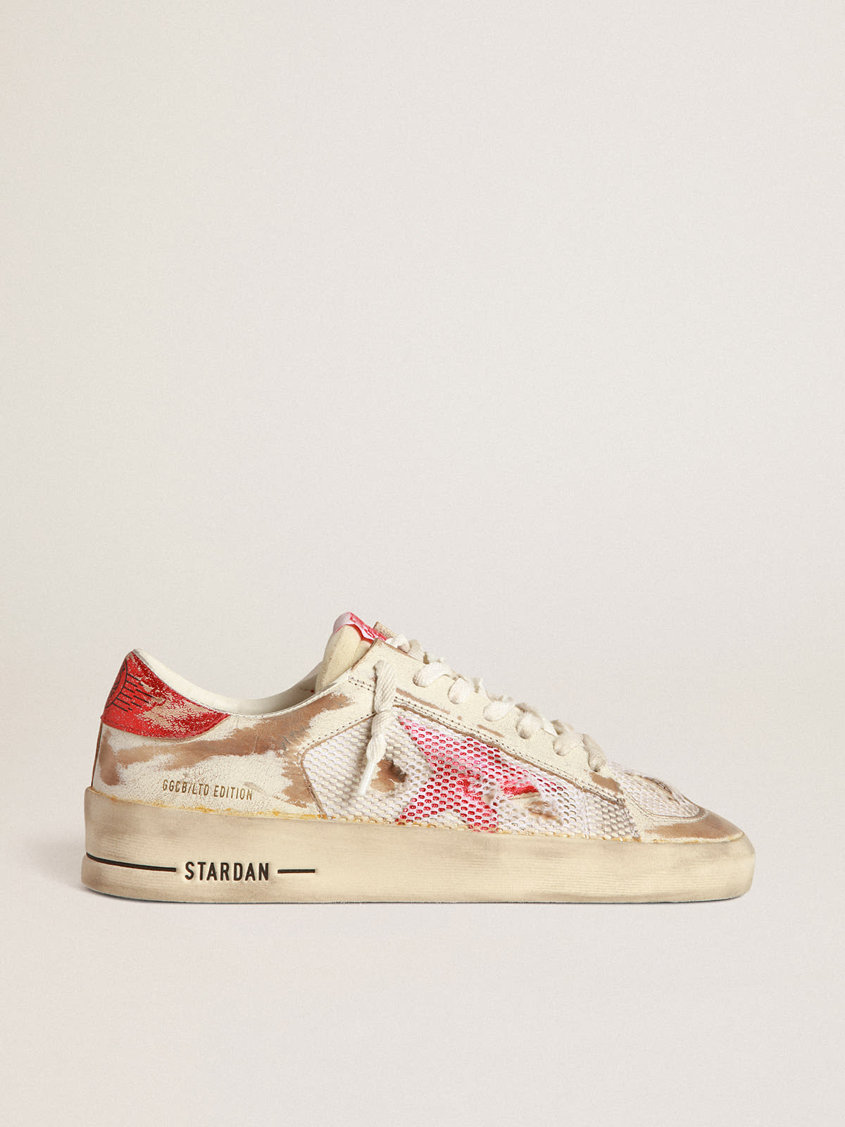 Stardan LAB sneakers in white leather and mesh with red laminated leather  star | Golden Goose