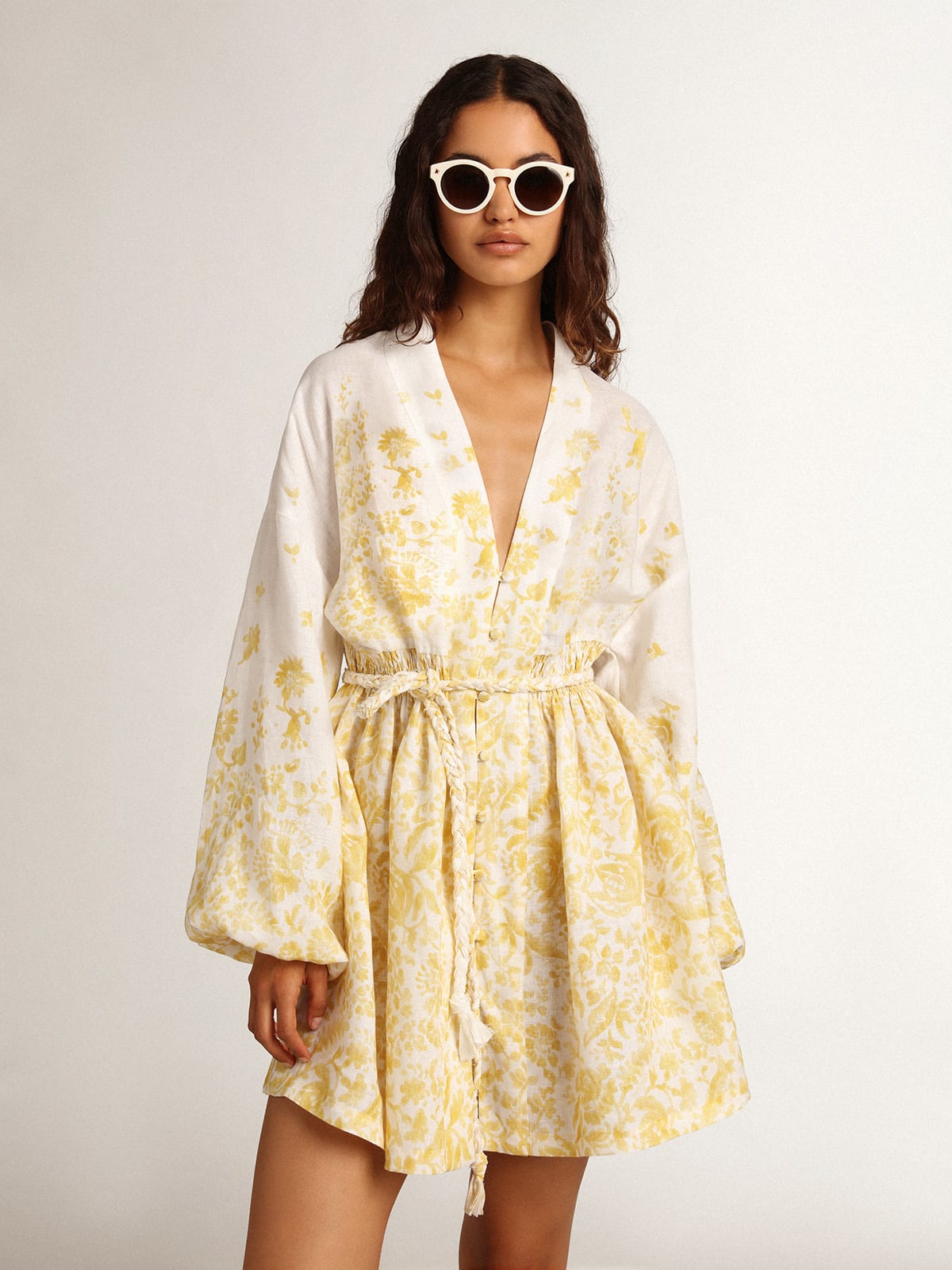 Golden Goose - Mini-robe collection Resort en lin à imprimé jaune citron    in 