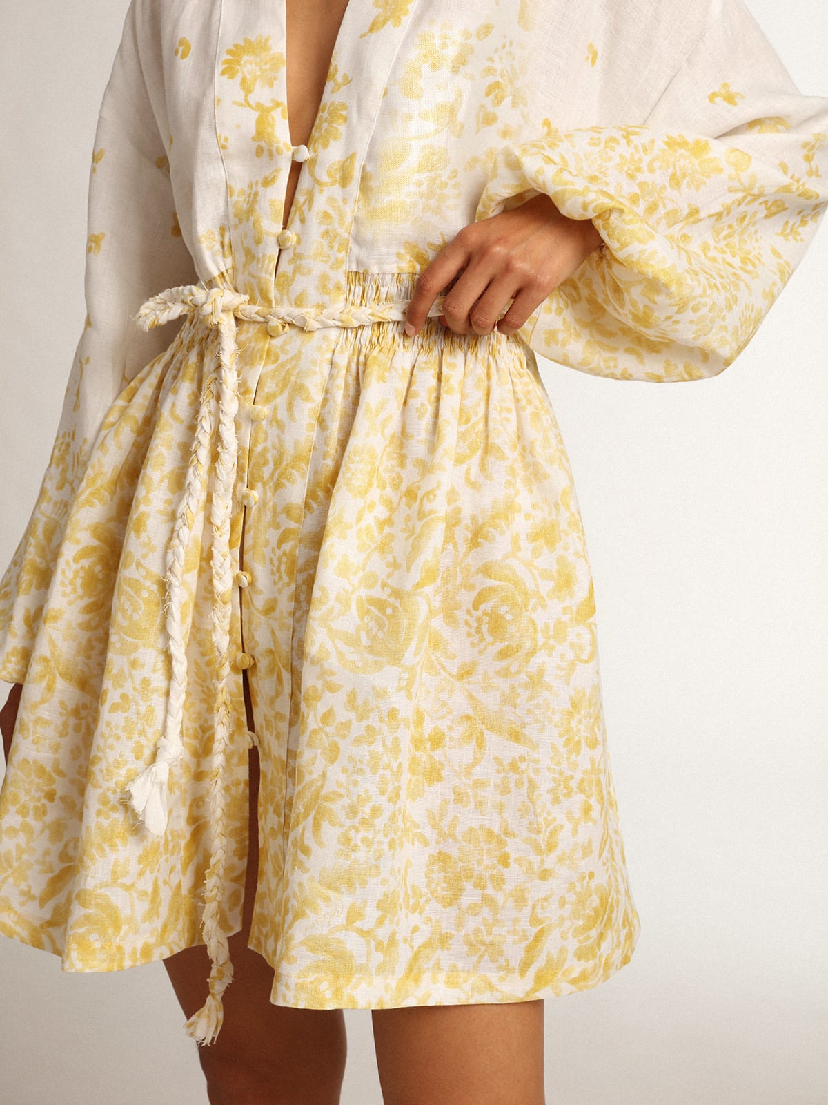 Golden Goose - Resort Collection Mini Dress in linen with lemon yellow print    in 