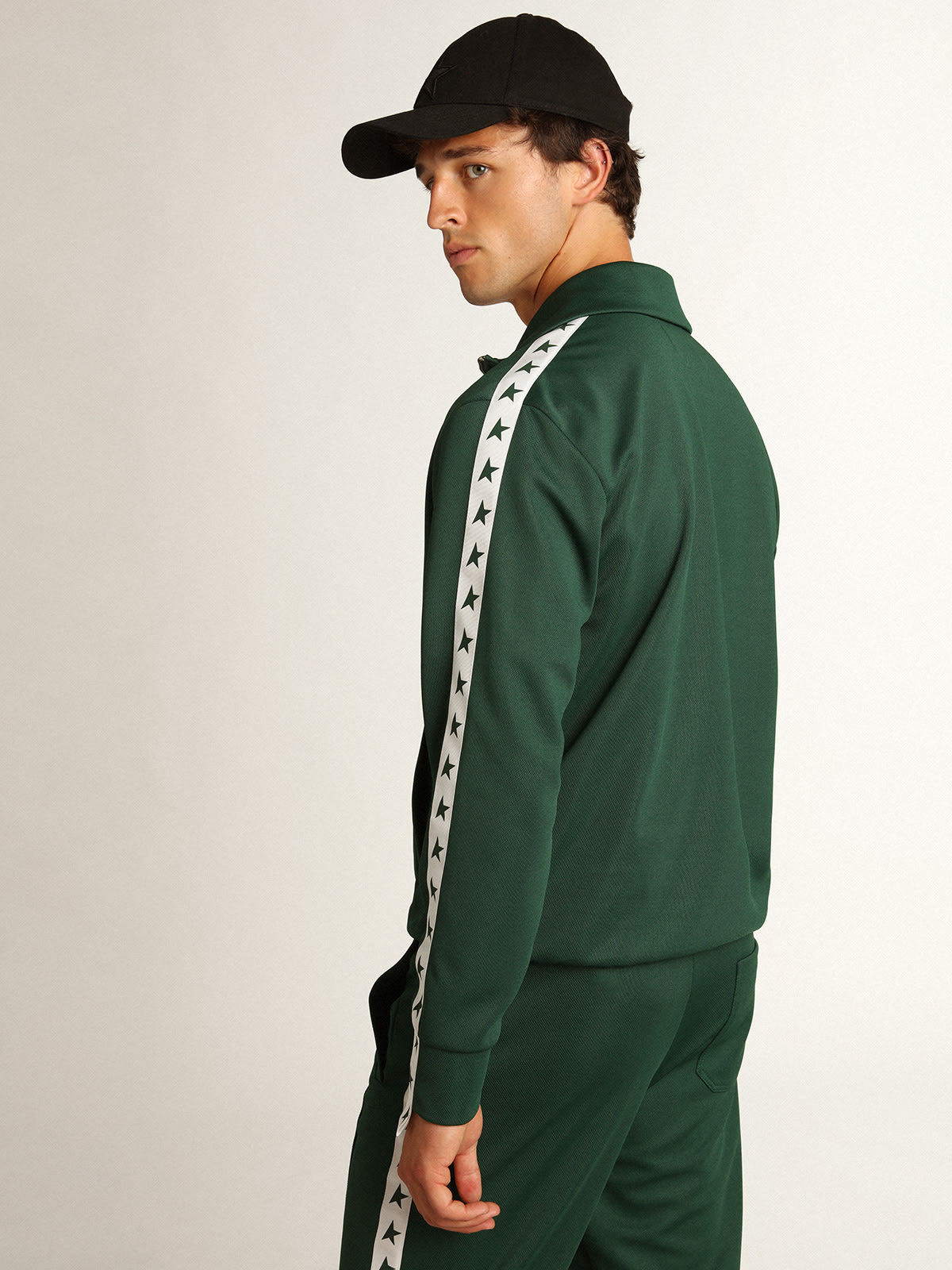 Golden Goose - Bright-green Denis Star Collection zipped sweatshirt with white strip and contrasting green stars in 