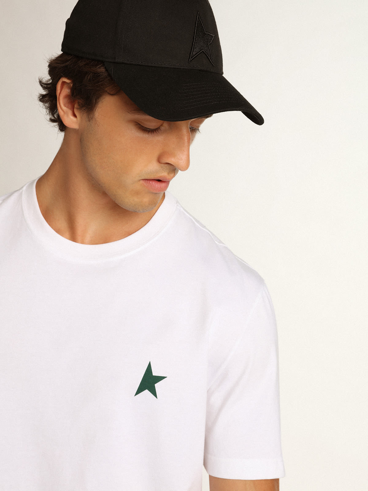 Golden Goose - White Star Collection T-shirt with contrasting green star on the front in 