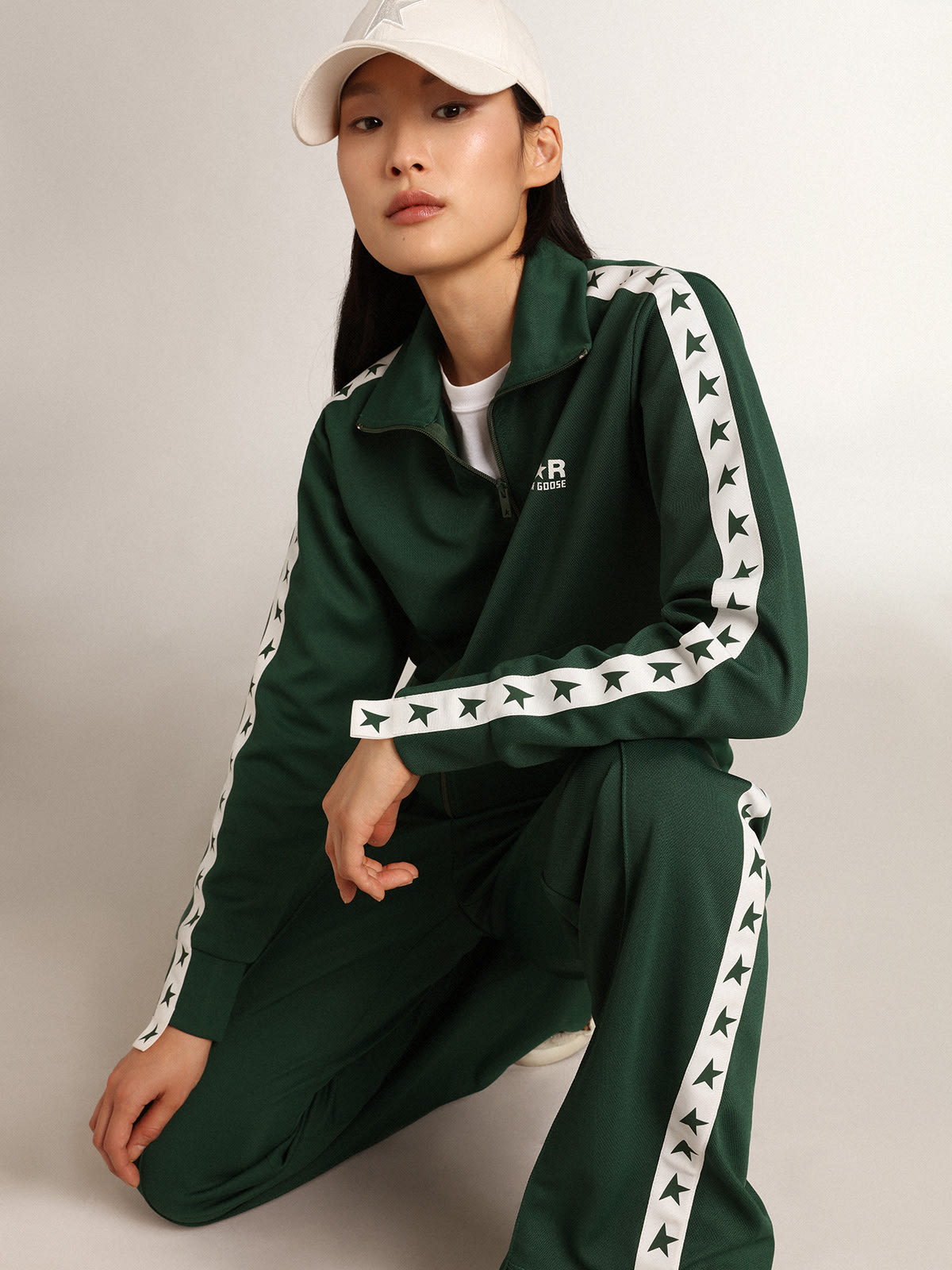 Golden Goose - Bright-green Denise Star Collection zipped sweatshirt with white strip and contrasting green stars in 