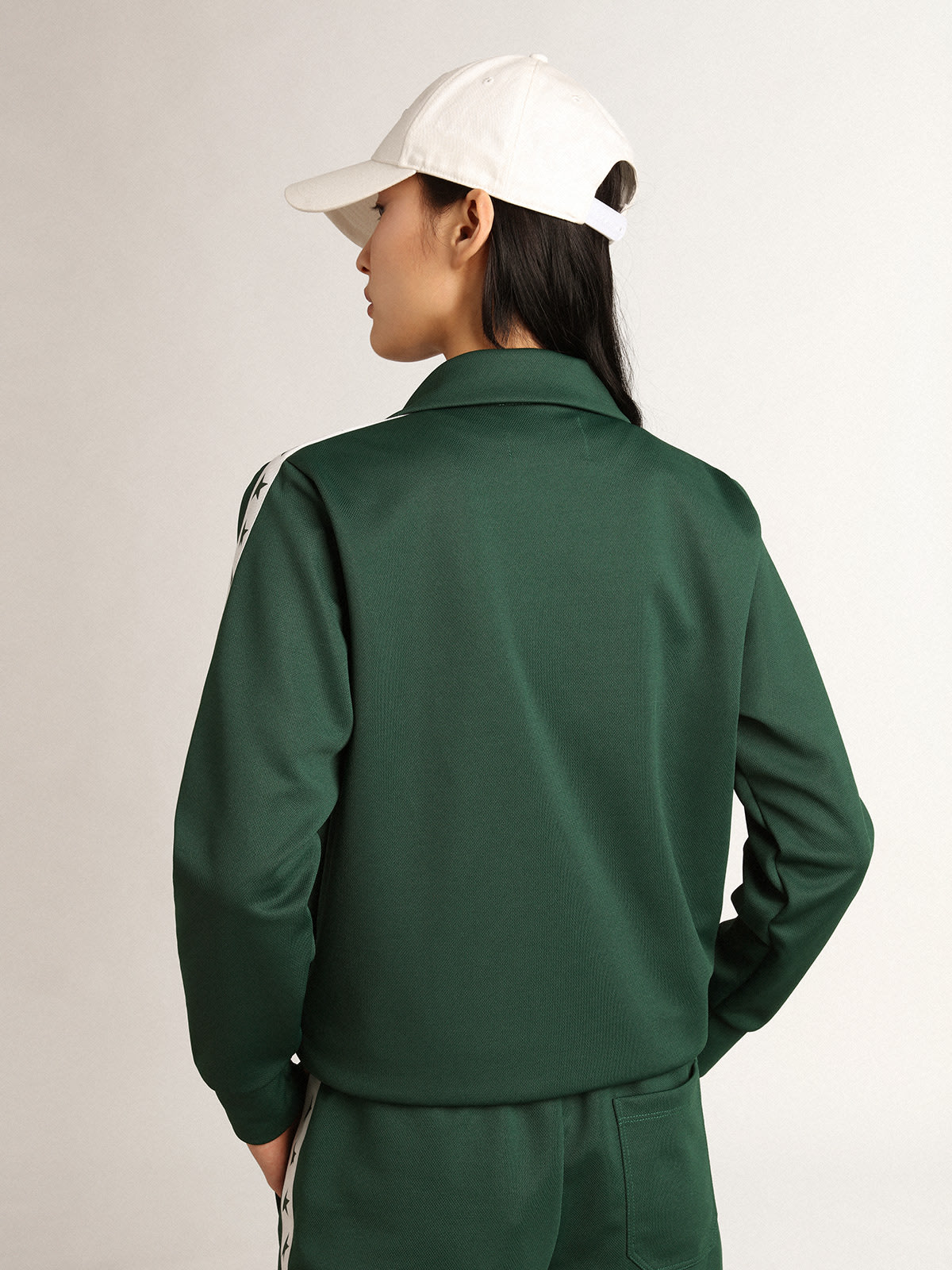 Golden Goose - Bright-green Denise Star Collection zipped sweatshirt with white strip and contrasting green stars in 