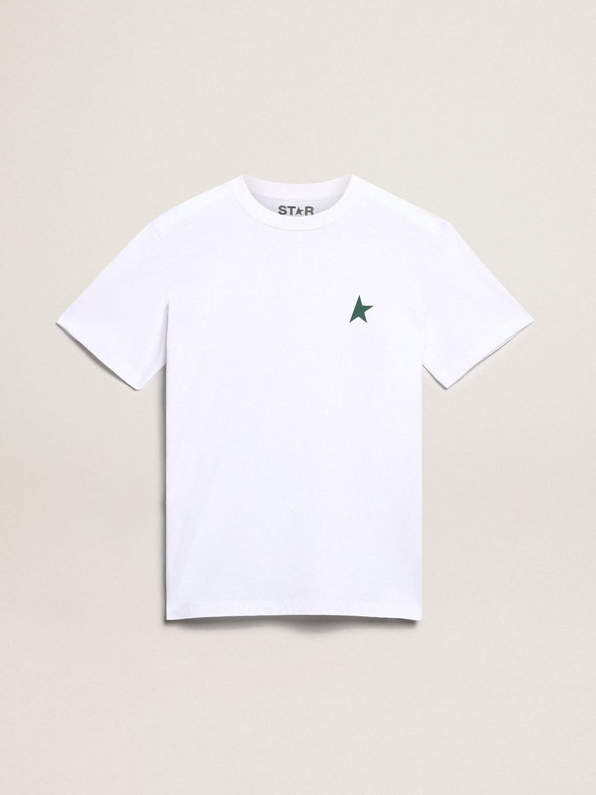 Golden Goose - Women's white T-shirt with green star on the front in 