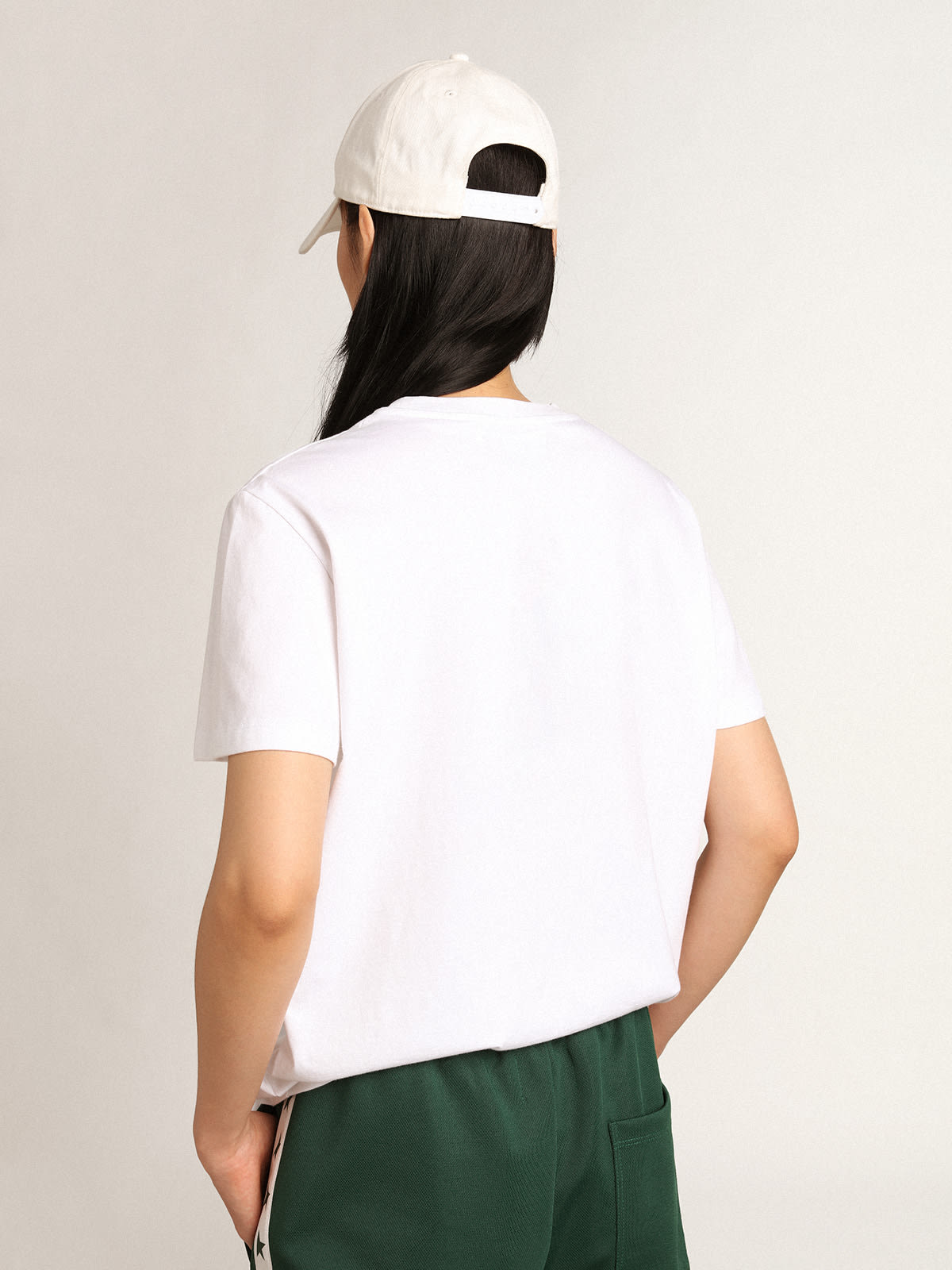 Golden Goose - Women's white T-shirt with green star on the front in 