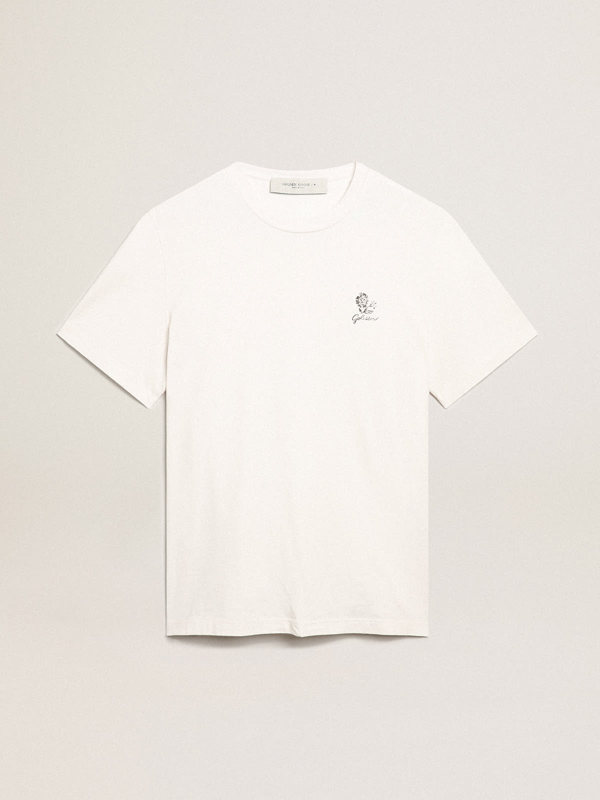 Golden Goose - Resort Collection linen T-shirt in vintage white cotton with printed flower in 