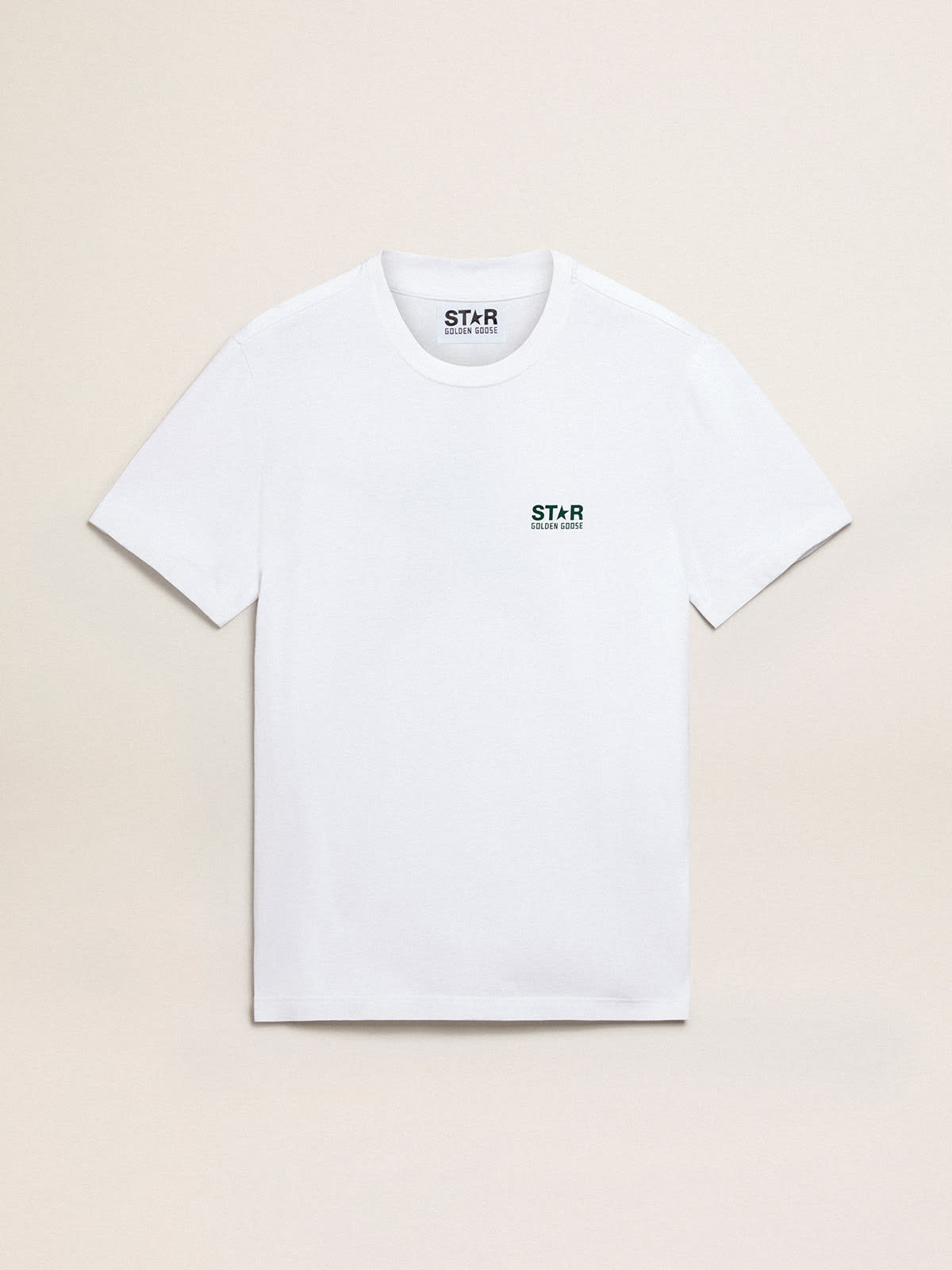 Men's white T-shirt with contrasting green logo and star | Golden