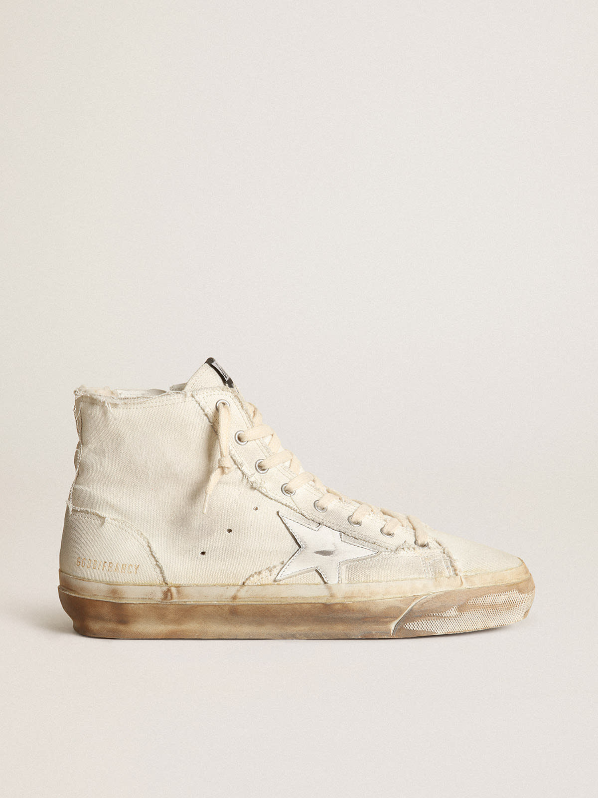 Golden Goose - Sneaker Francy in canvas color avorio con stella in pelle bianca in 