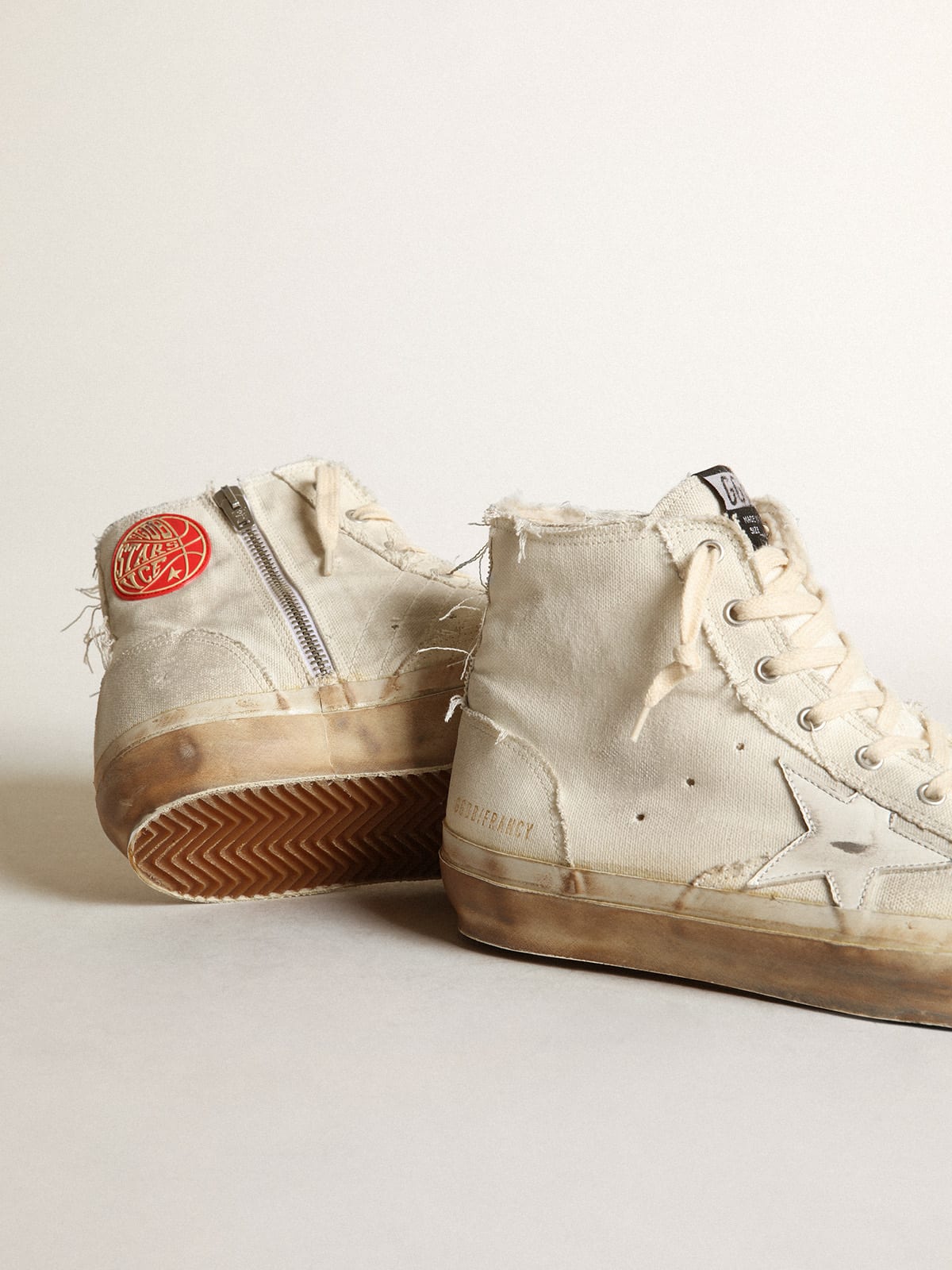 Golden Goose - Sneakers Francy en toile ivoire avec étoile en cuir blanc in 