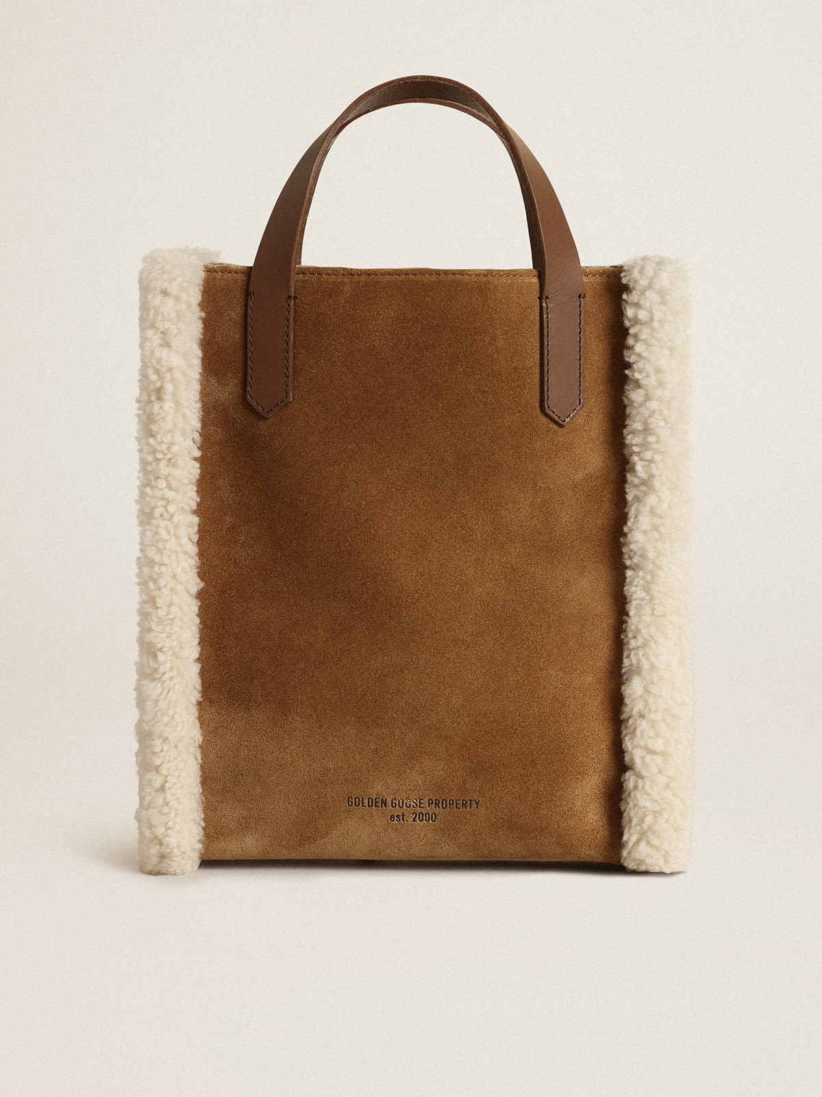 Mini California Bag in suede leather with shearling trim | Golden