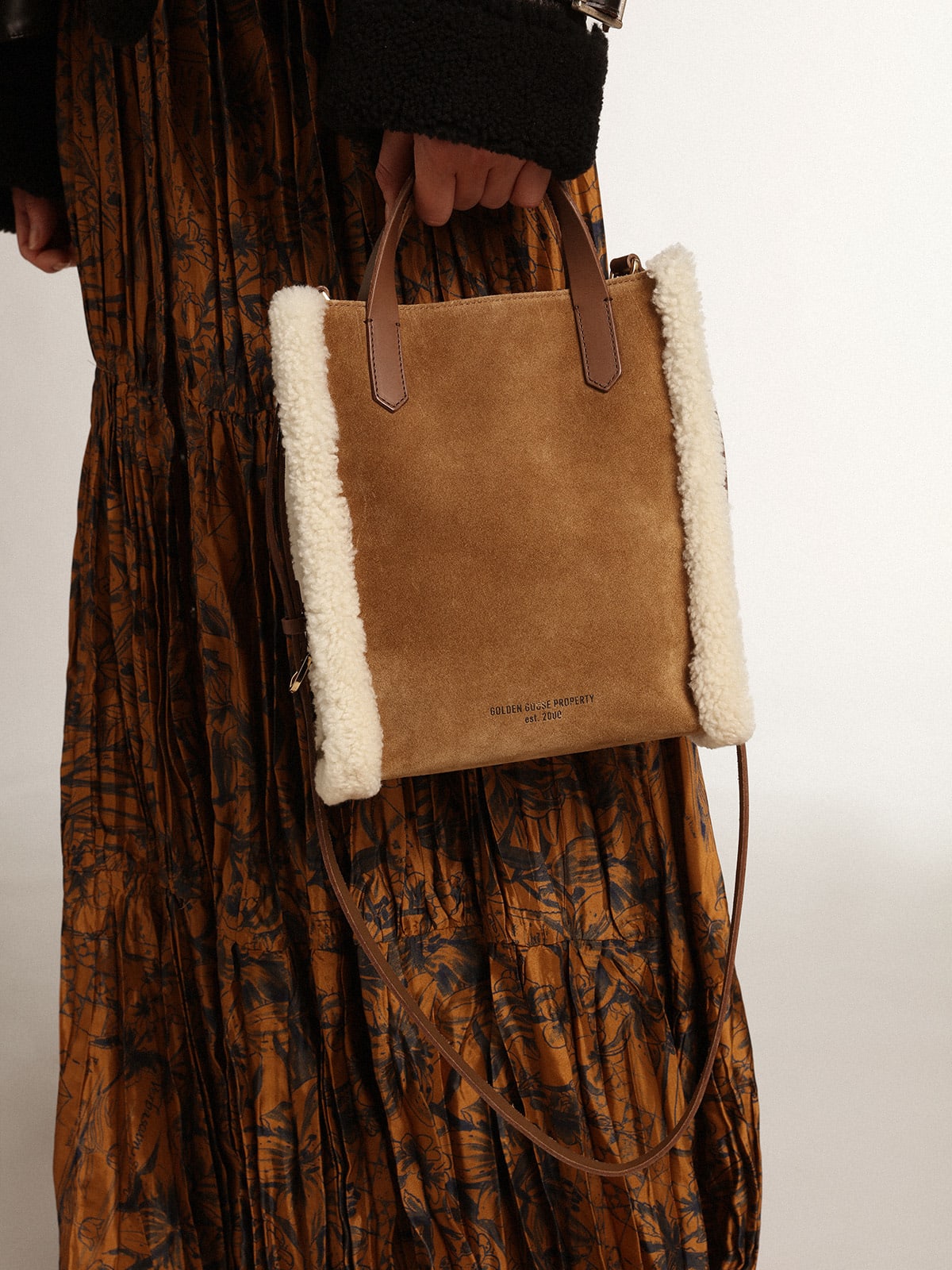 Golden Goose - Mini California Bag in suede leather with shearling trim in 