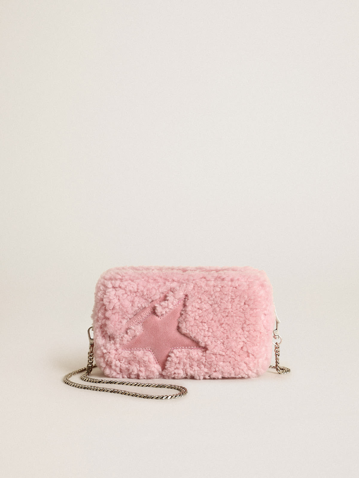 Golden Goose - Sac Mini Star Bag en shearling rose avec étoile en daim in 