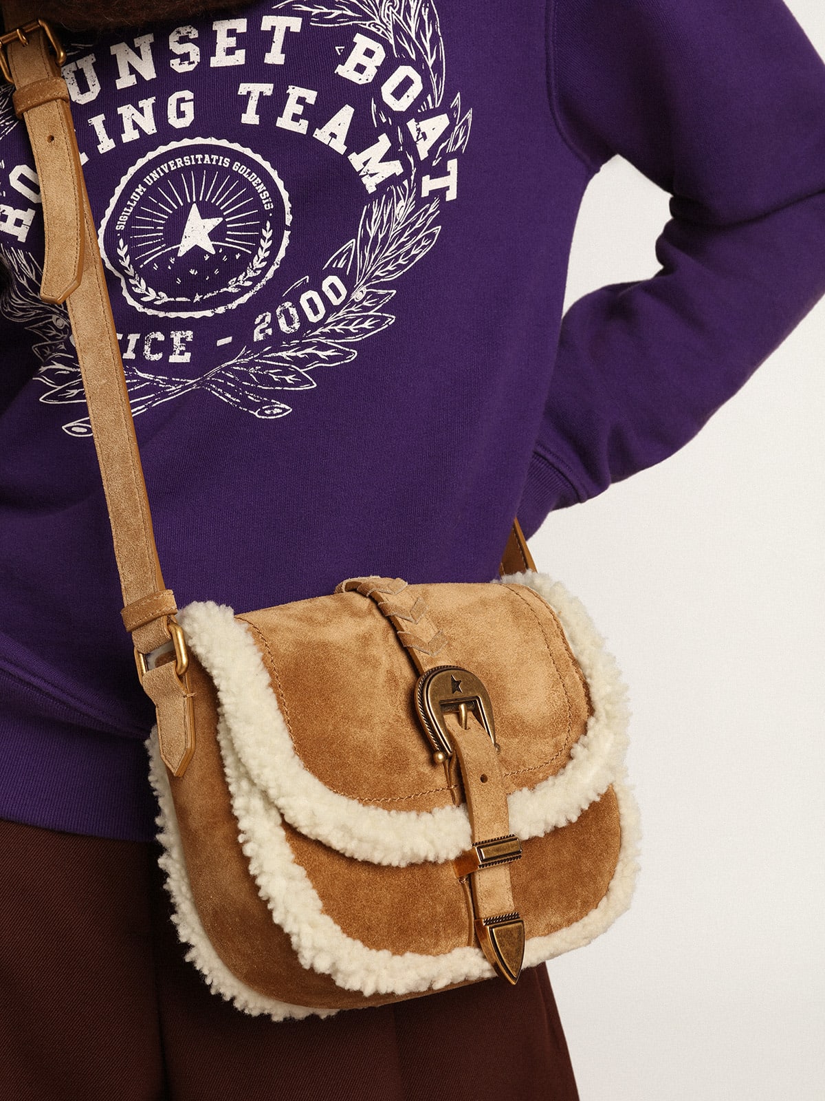 Golden Goose - Rodeo Bag femme en daim avec détails en shearling in 