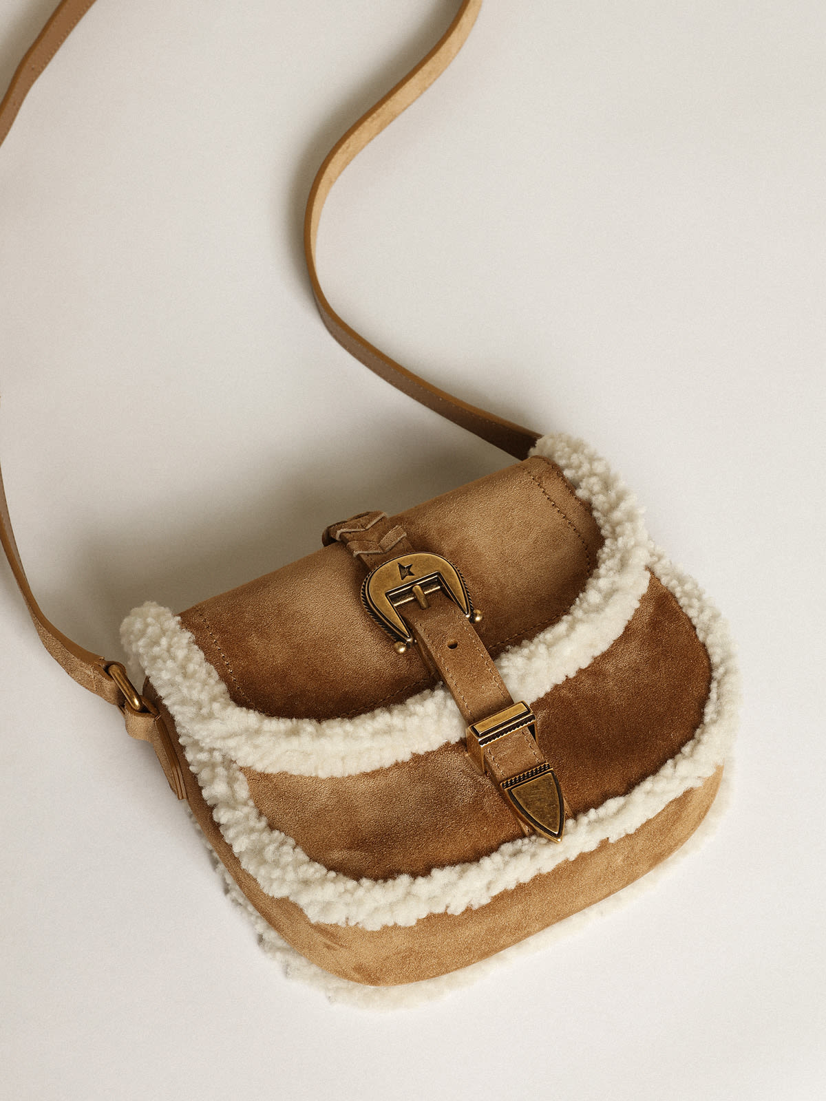 Golden Goose - Women's Rodeo Bag in suede with shearling details in 