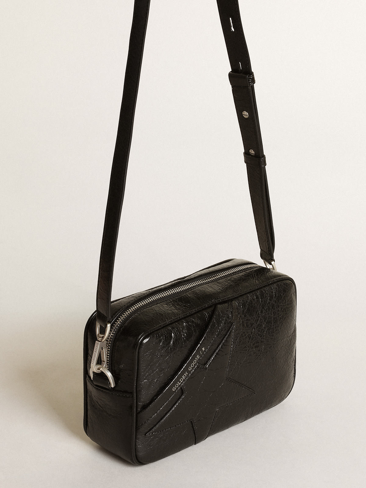 Women's Mini Star Bag in black glossy leather with tone-on-tone star