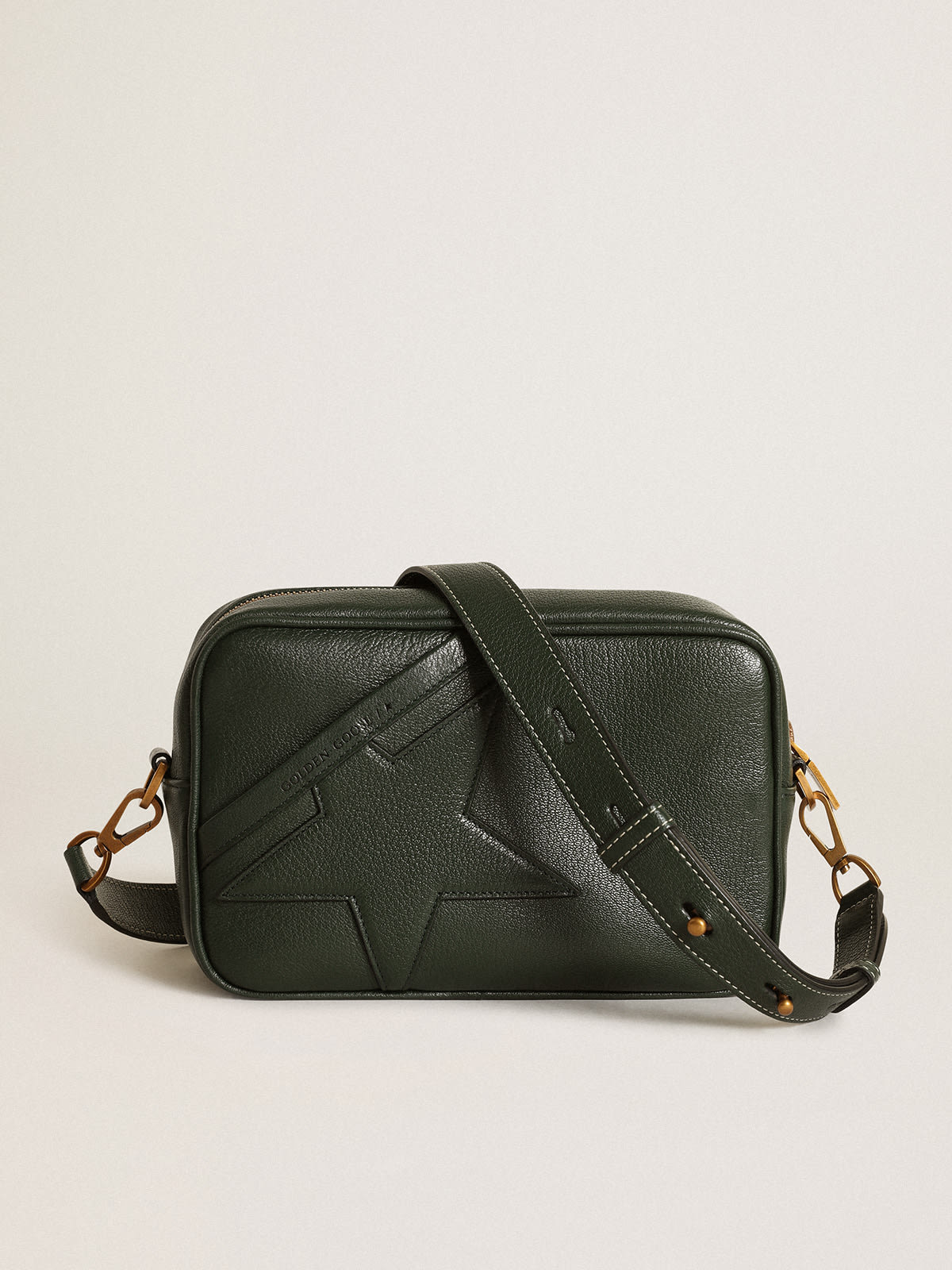 Golden Goose - Star Bag in dark green leather with tone-on-tone star in 