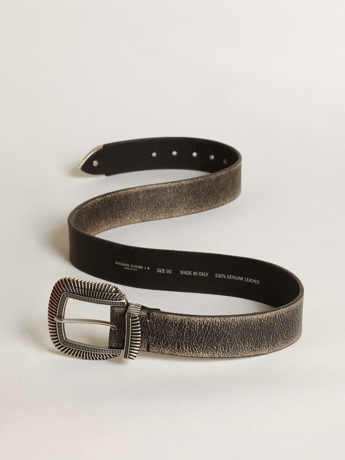 Golden Goose - Men's belt in black leather with decorated buckle in 