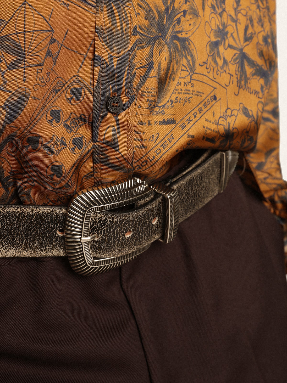 Golden Goose - Cintura da uomo in pelle nera con fibbia decorata in 